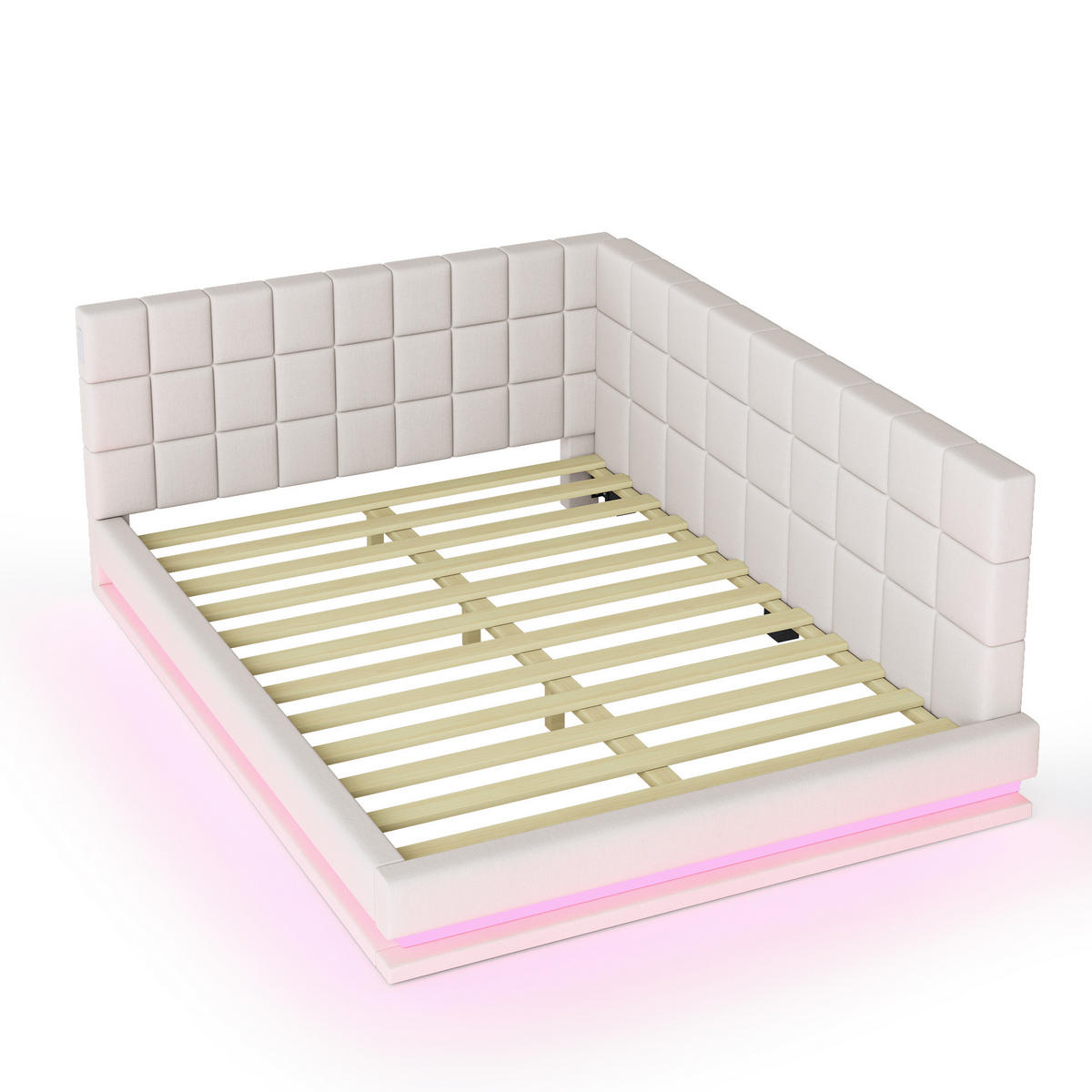 POLSTERBETT 140/200 cm mit LED-Beleuchtung & USB-Anschluss Samt Beige - Beige, Leder (140/200cm) - OKWISH