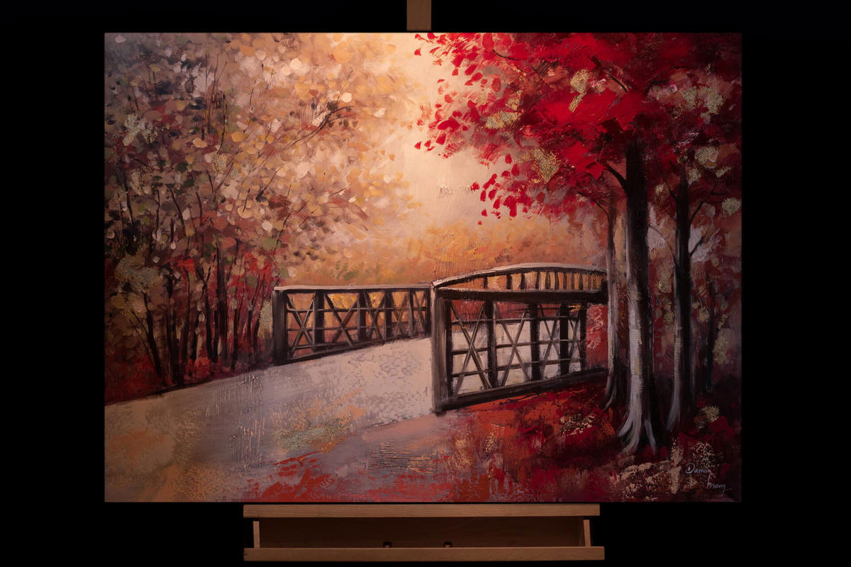 ACRYLBILD HANDGEMALT 100/75 cm - Beige/Rot, Holz/Textil (1.78/75cm) - KUNSTLOFT