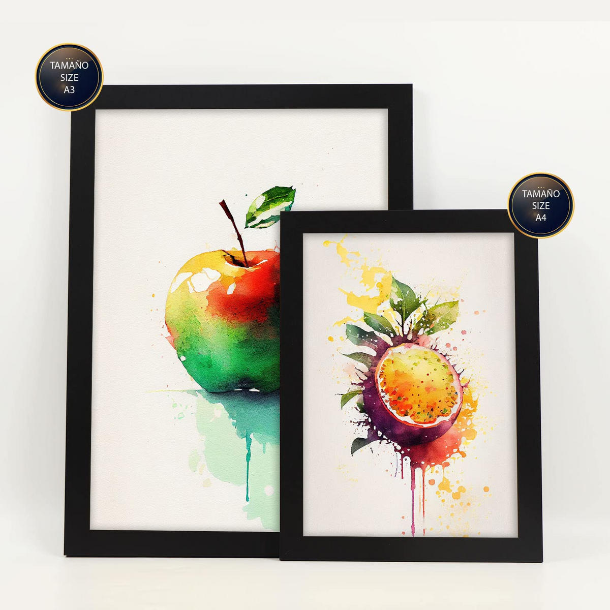 POSTER Set Mit 6 Regenbogenfrucht Größe A3 & A4 Schwarzer Rahmen - Schwarz, Papier (29.7/1cm) - Nacnic