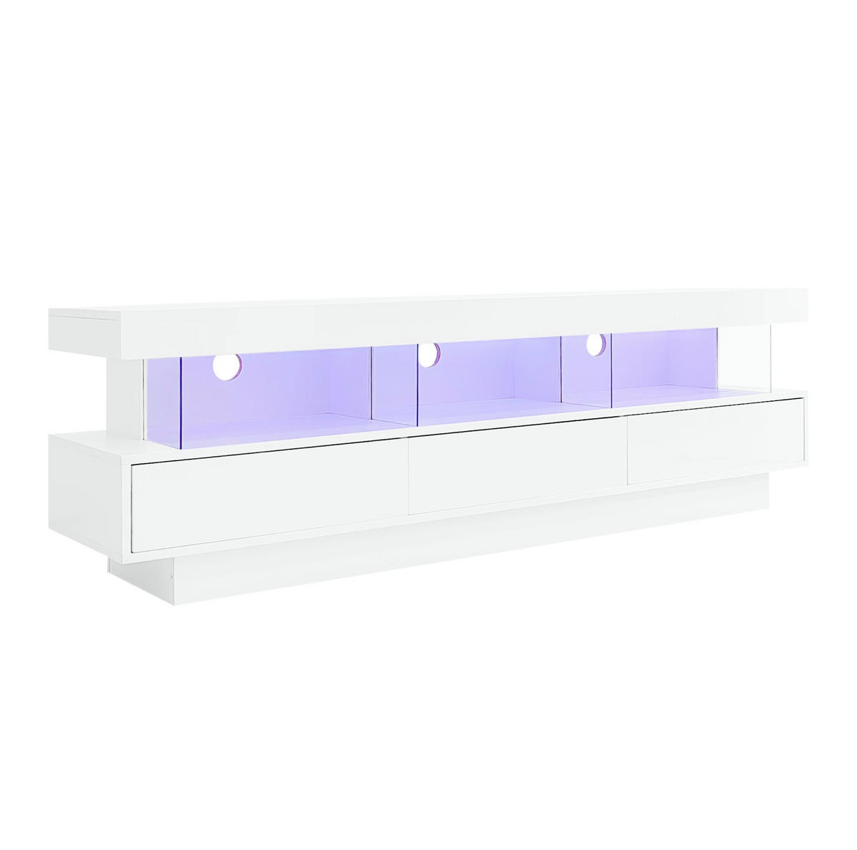 TV-LOWBOARD 160/38/50,5 cm mit Glaselementen, LED-Beleuchtung & Push-to-Open - Weiß, Holzwerkstoff (160/50.5/38cm) - BEAOK
