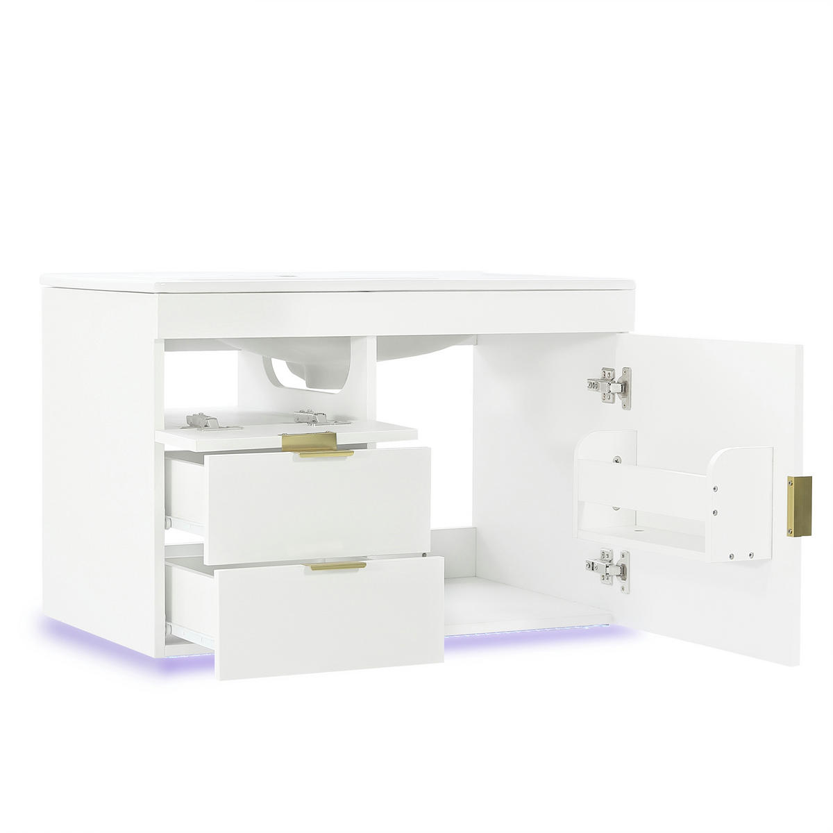 WASCHTISCHUNTERSCHRANK 76cm LED App Keramik Waschbecken Weiß - Weiß, Holzwerkstoff (76/51/46cm) - FLIEKS