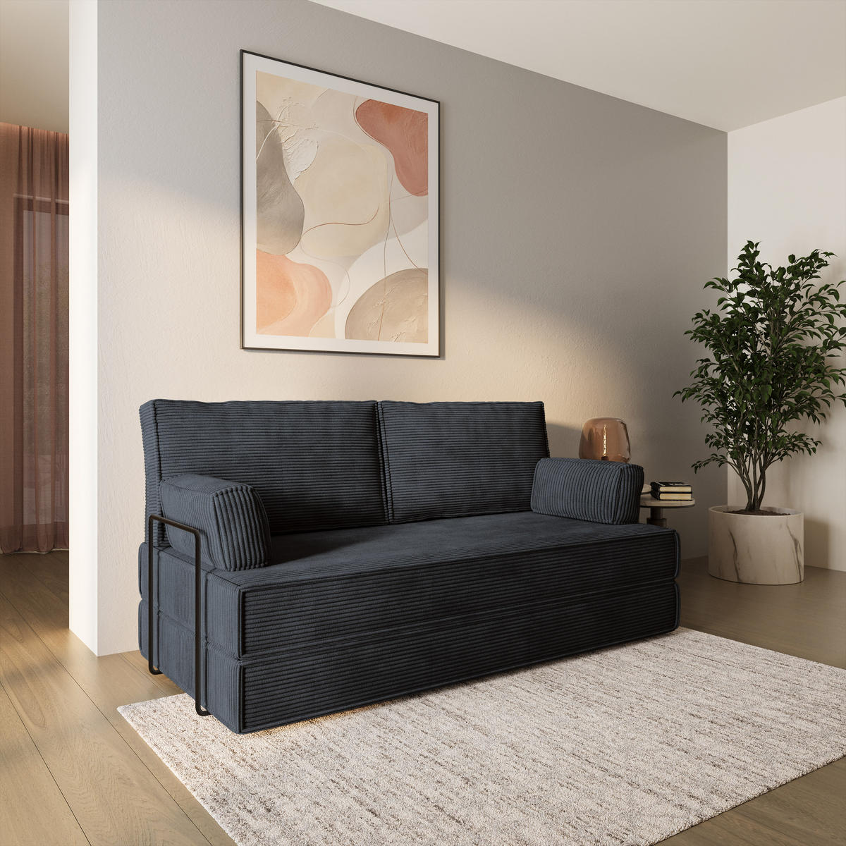 BETTSOFA SILAR aus Schaumstoff Cordstoff Schwarz Schlaffunktion - Schwarz, Textil (170/86/80cm) - MASSENO