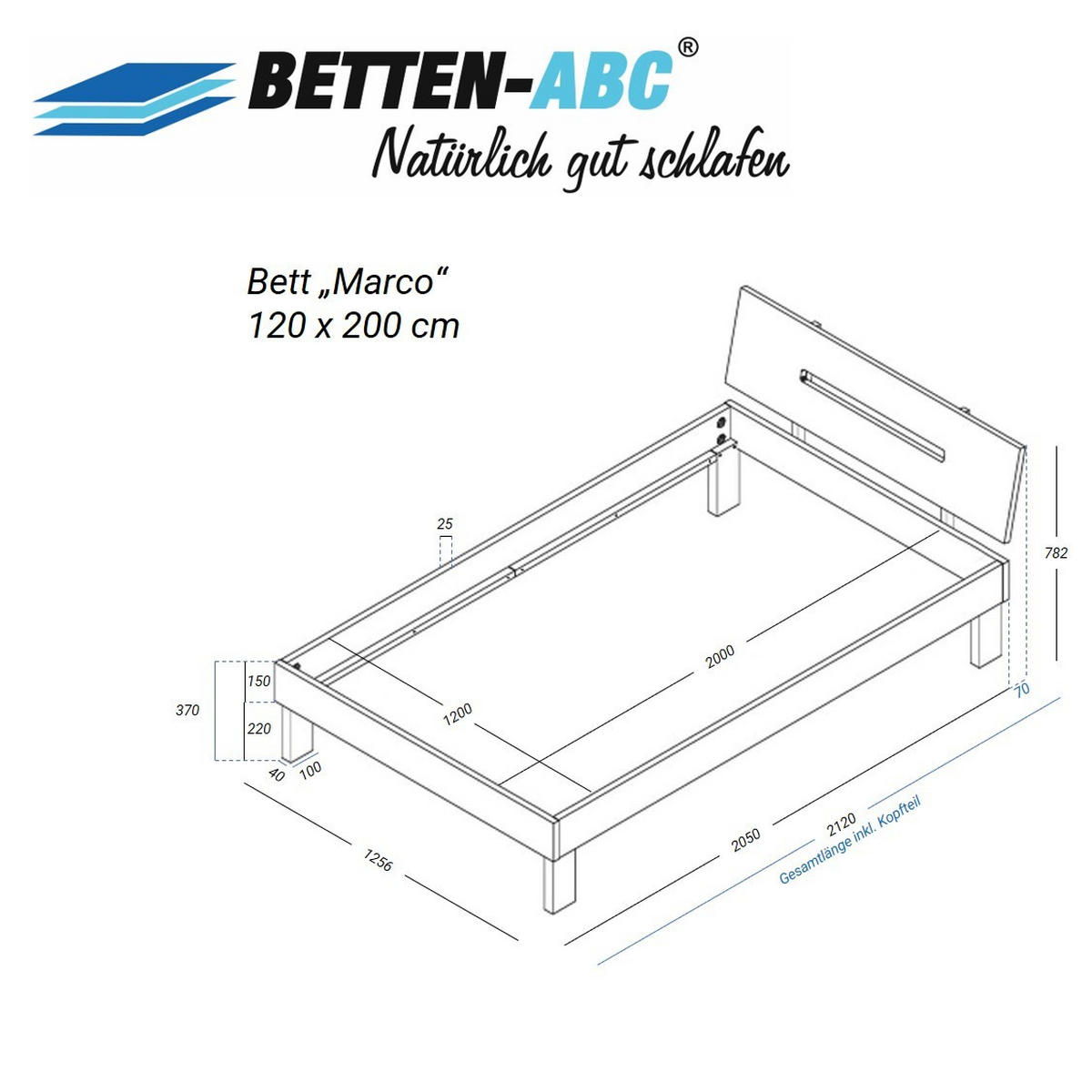 BETT Bubema Marco – Massivholzbett aus Kernbuche mit Kopfteil, natur geölt - Weiß, Holz (120/200cm) - Betten-ABC