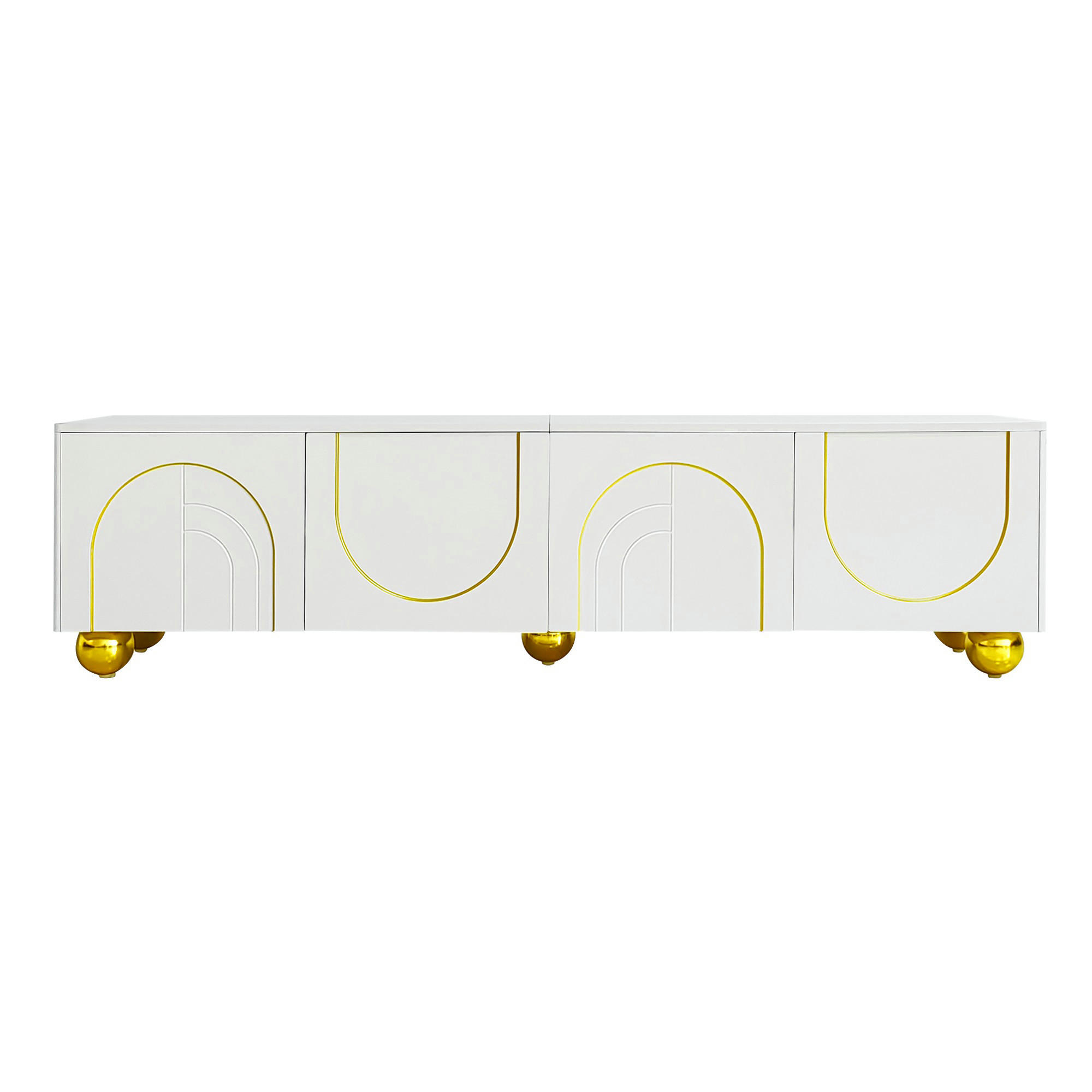 Urban Meuble TV STOLEK bílý a zlatý 170 cm s funkcí push-to-open a obloukovým designem