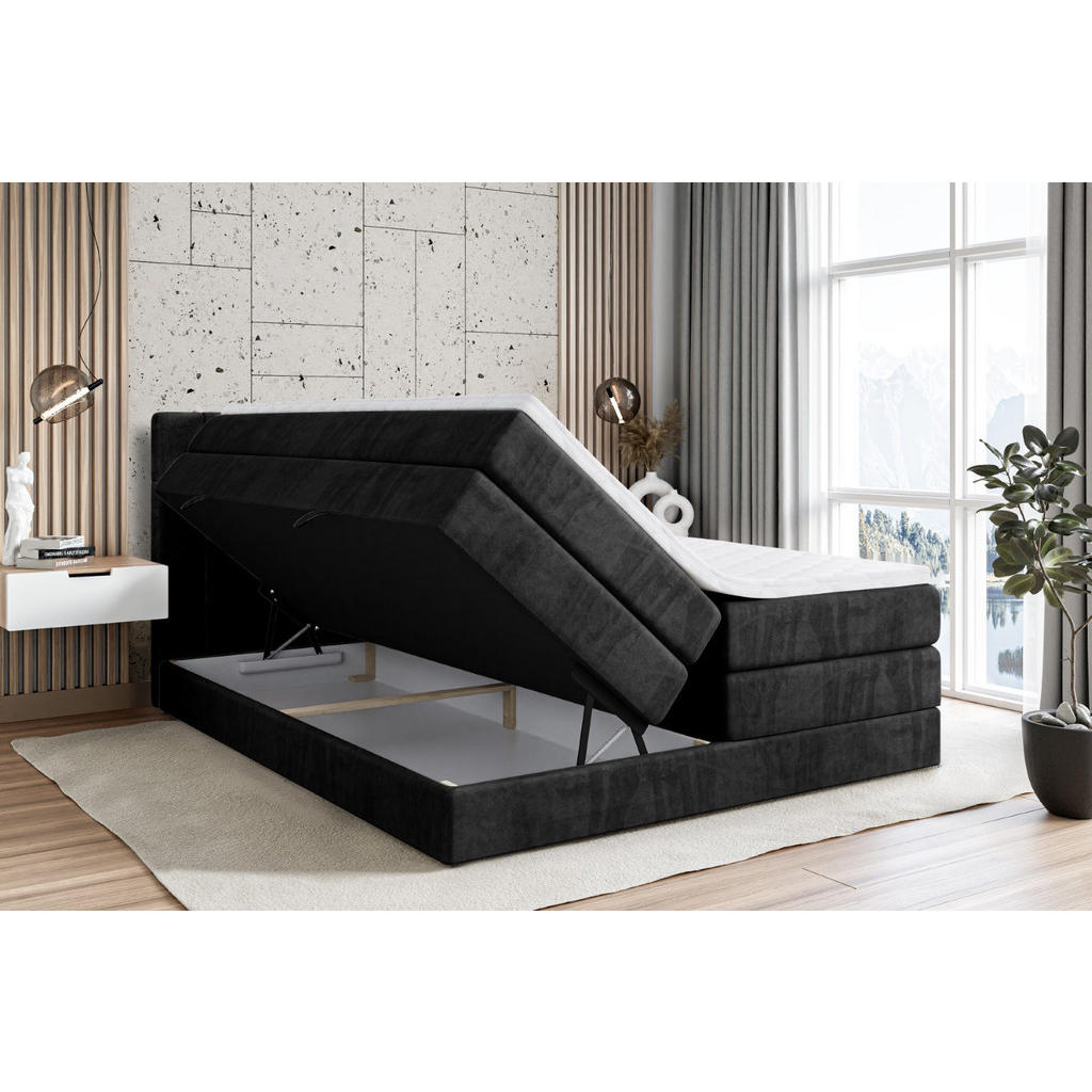 Thumbnail - Altdecor Boxspringbett, Schwarz, Holzwerkstoff, Höhe ca. 40 cm, 140x200 cm, Schlafzimmer, Betten, Boxspringbetten