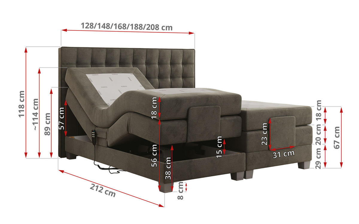 BOXBETT ELEKTRO 200/200 Dunkelgrau Velvet - H4 - Dunkelgrau, Holz/Textil (200/200cm) - MKS