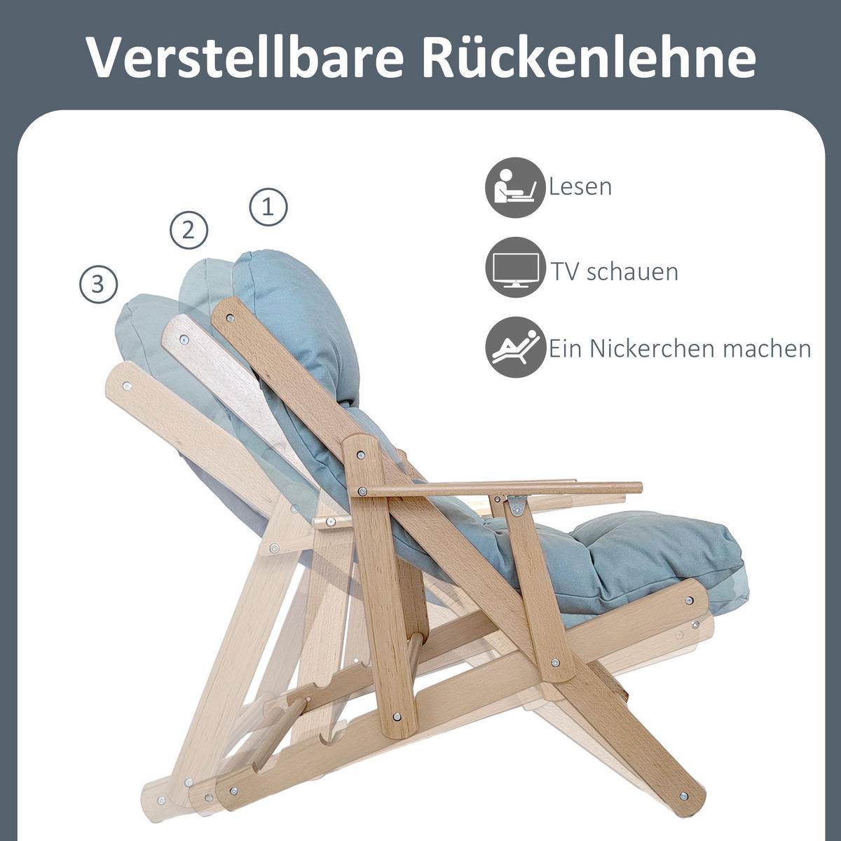 RELAXSESSEL Klappbar mit Polsterung Grau - Hellgrau, Holz (89/96/71cm) - HOMCOM