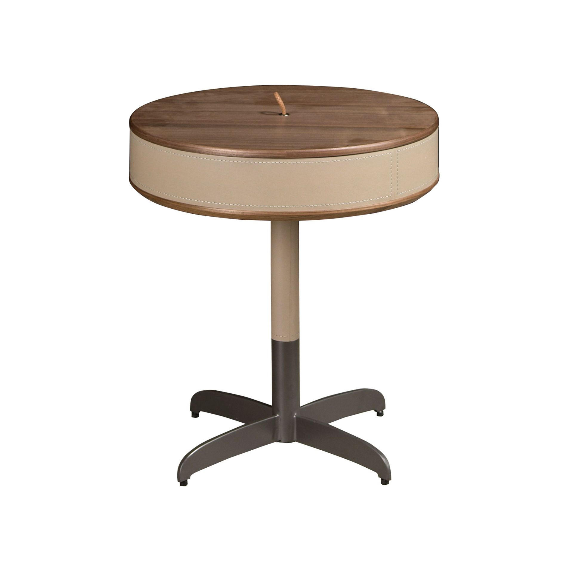 RUNDER Ecktisch Leder, Nussbaum und grauer Stahl - Graubraun/Braun, Leder/Holz (46/46/50cm) - ANGEL CERDA