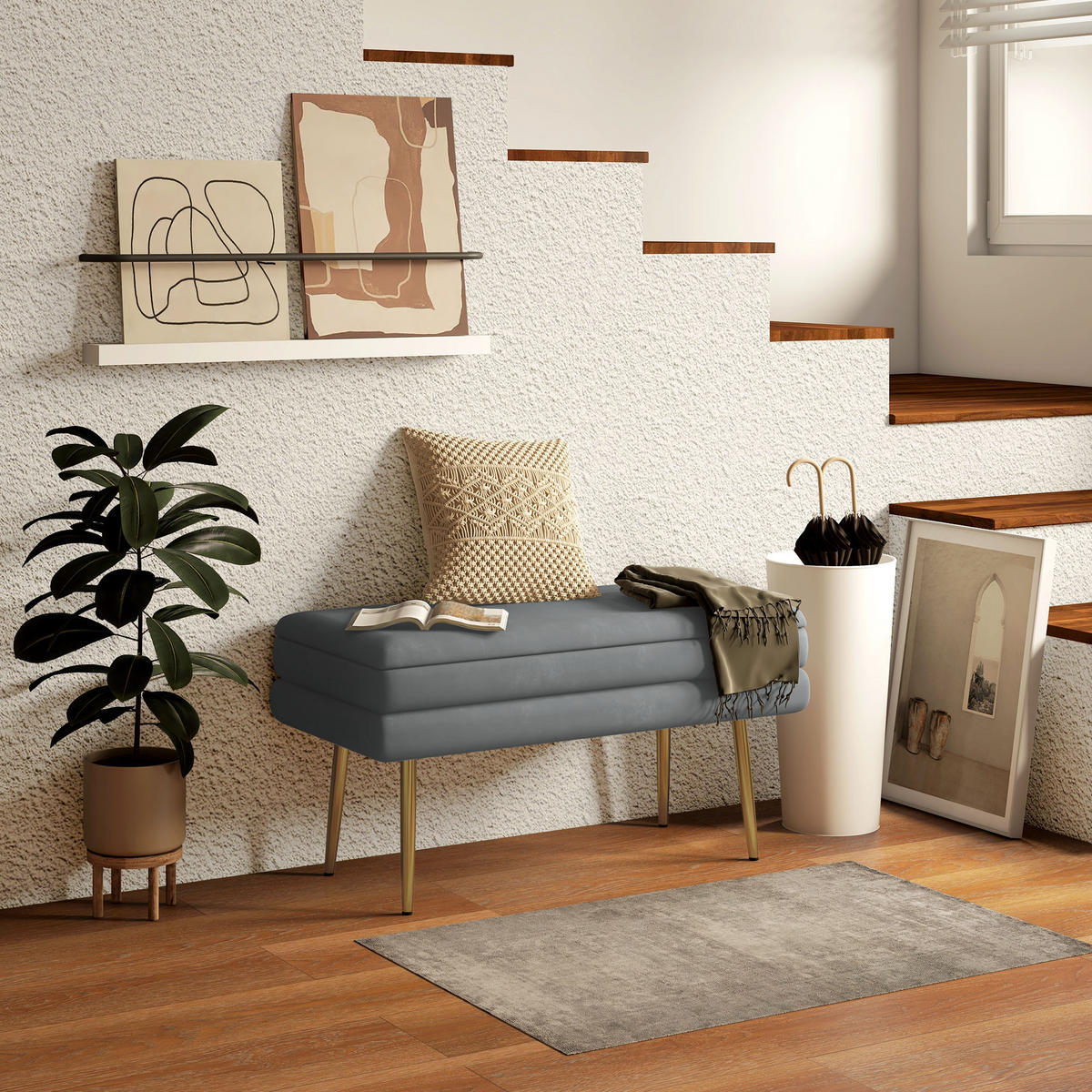 TRUHENBANK Grau - Dunkelgrau, Kunststoff (37.5/43/79.5cm) - HOMCOM