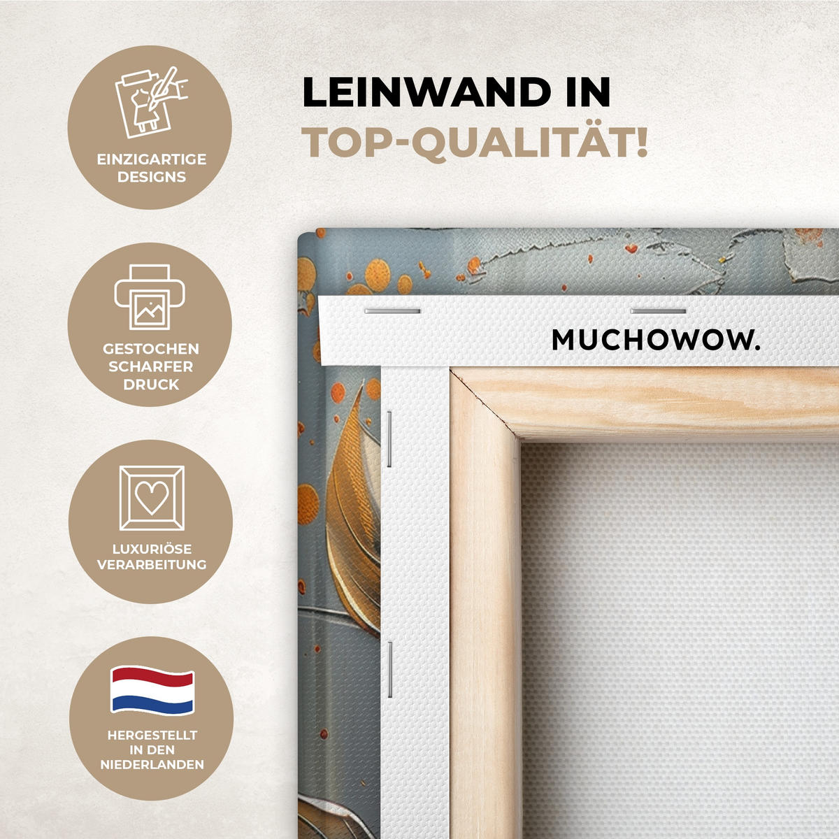 LEINWANDBILD 2er Set Blume - Gold - Abstrakt - Farbe 160x120 cm - Creme, Textil (160/120cm) - MuchoWow