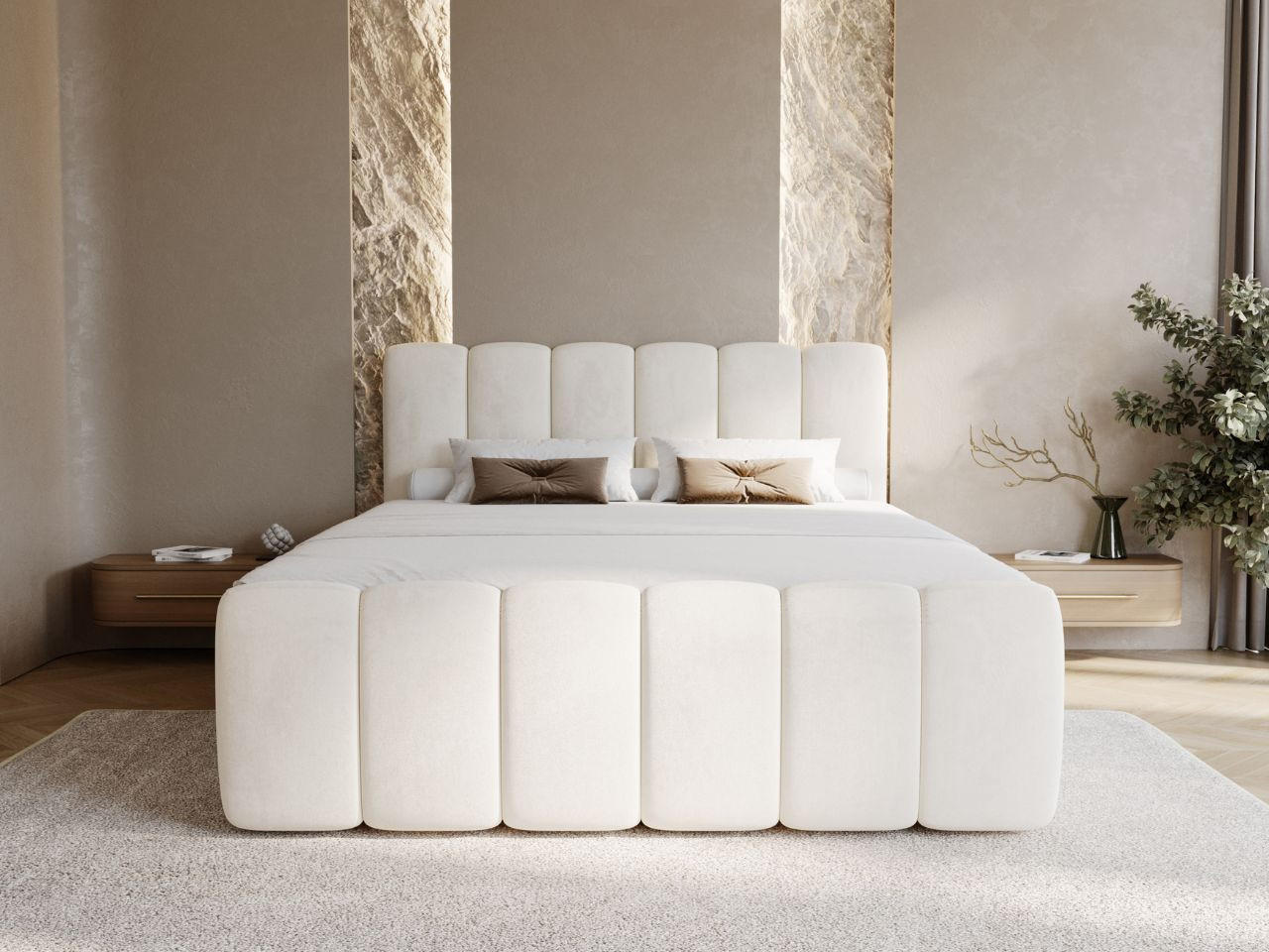 Thumbnail - Graingold Boxbett, Beige, Textil, 140x200 cm, Schlafzimmer, Betten, Boxspringbetten