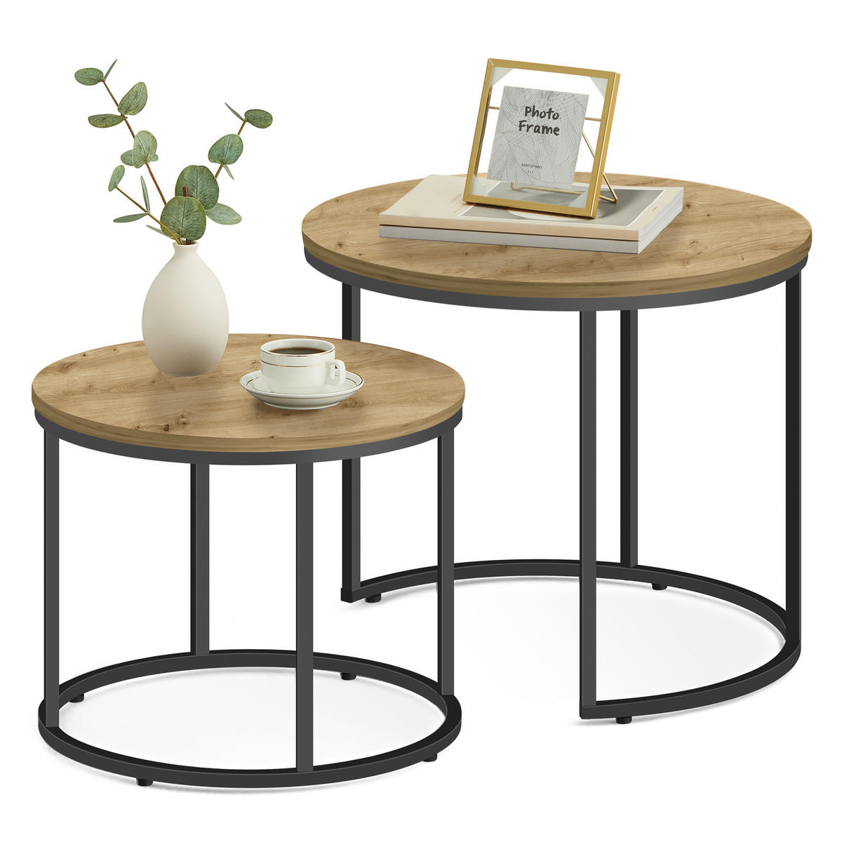 COUCHTISCH 2er Set rund - Eiche Artisan, Holzwerkstoff/Metall (53/53/45cm) - Mat-Haus