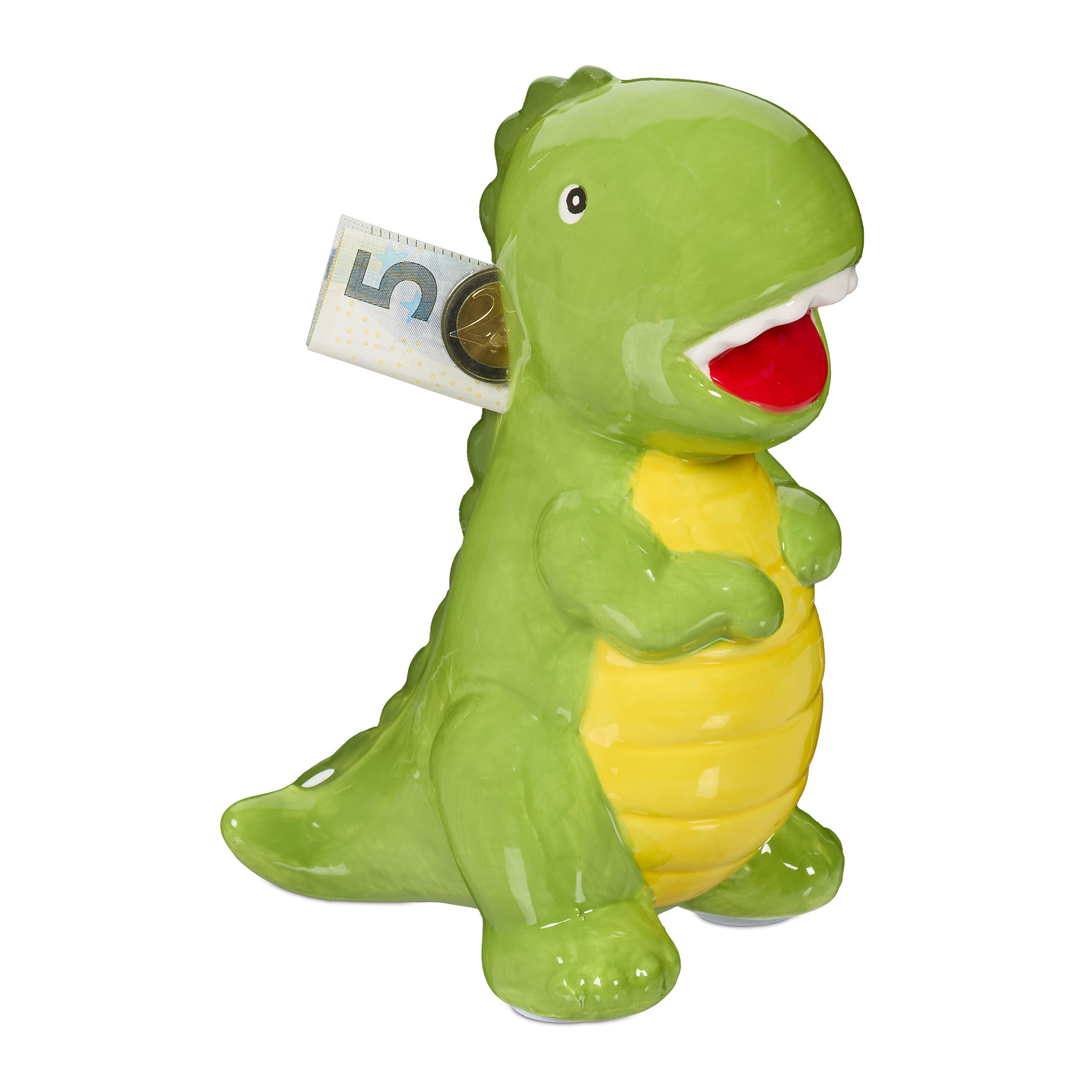 Relaxdays POKLADNIČKA Zelená dinosaurus keramika