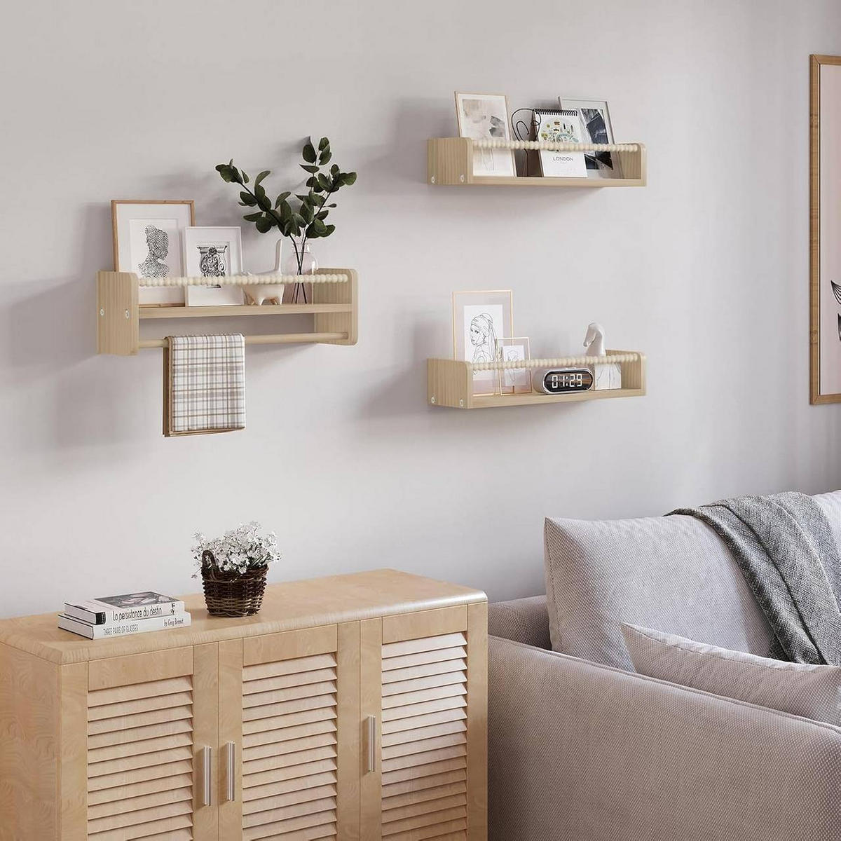 KINDER-WANDREGAL 3er Set, Massivholz, 50 x 15 x 14 cm - Naturfarben, Holz (50/15/14cm) - Woltu