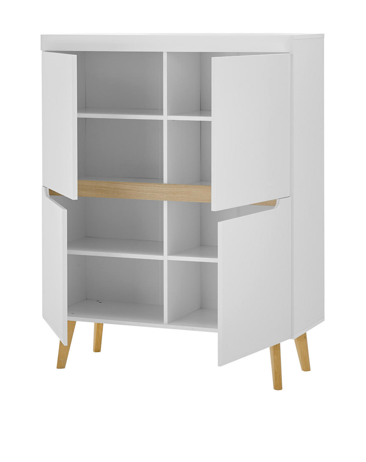 WOHNWAND 4-teilig weiß matt, Eiche, skandinavisch 360 cm, Schrankwand mit Soft-Close-Funktion - Eichefarben/Weiß, Glas/Eichenholz (360/197/40cm) - Furn.Design