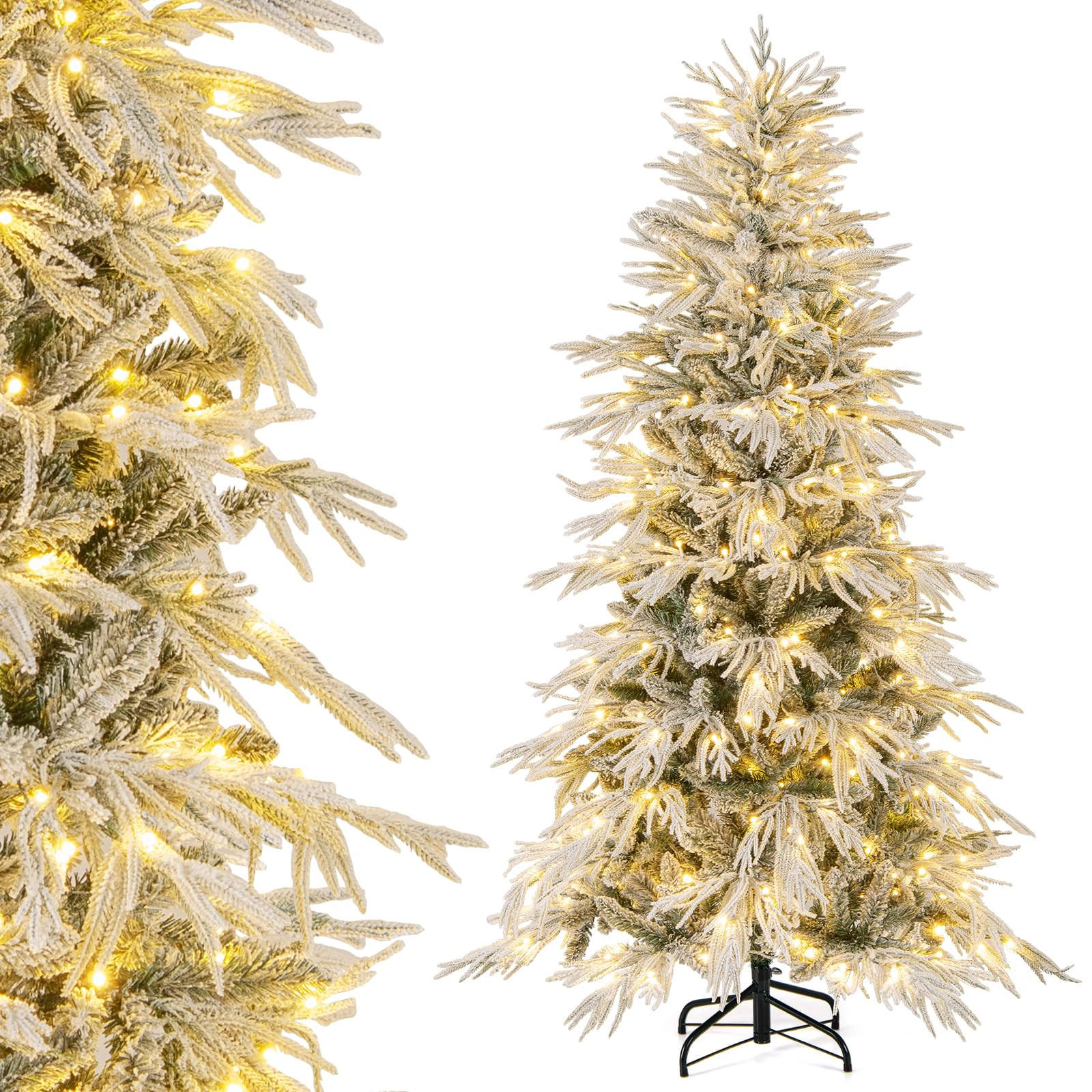 WEIHNACHTSBAUM Tannenform mit 250 warmweißen LED-Lichtern und Schnee 180 cm grün - Grün, Metall (180cm) - COSTWAY