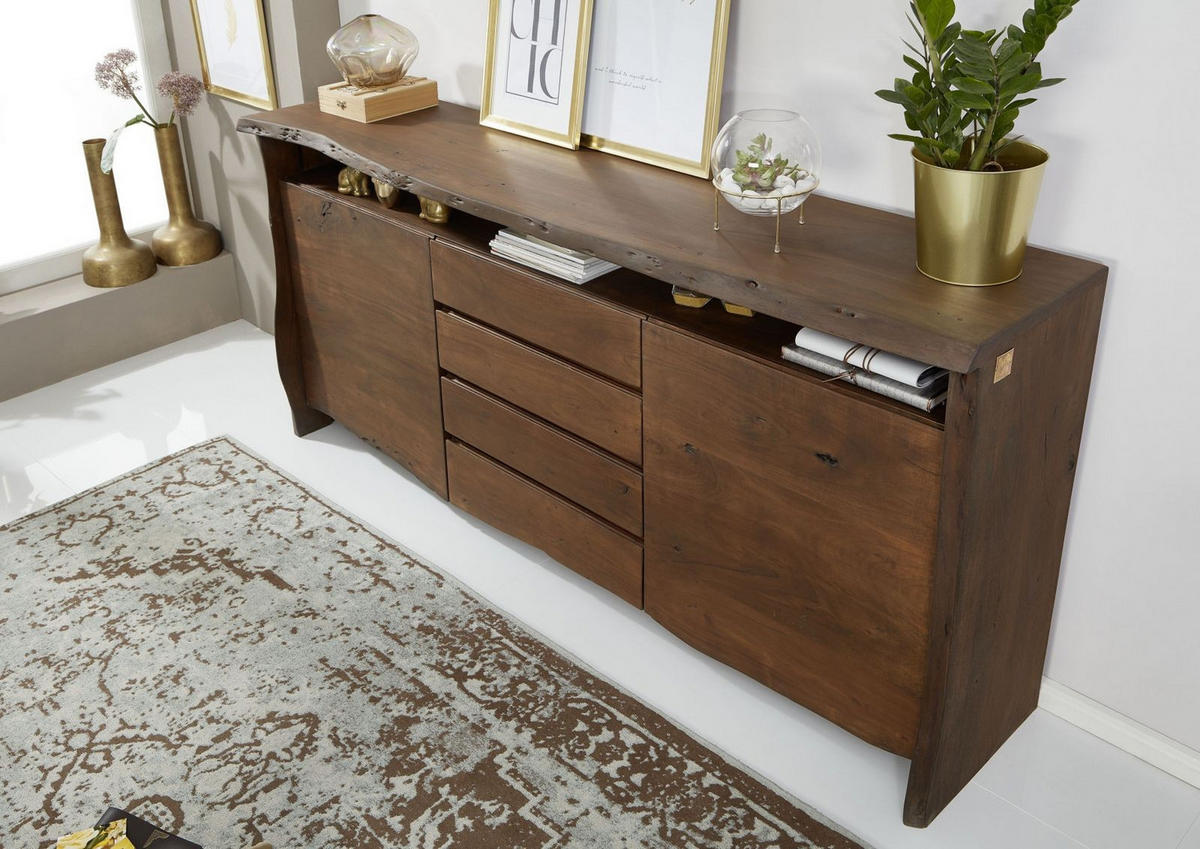 SIDEBOARD Akazie210x45x96 braun lackiert PURE ACACIA #801 - Braun, Holz (210/96/45cm) - Massivmoebel24