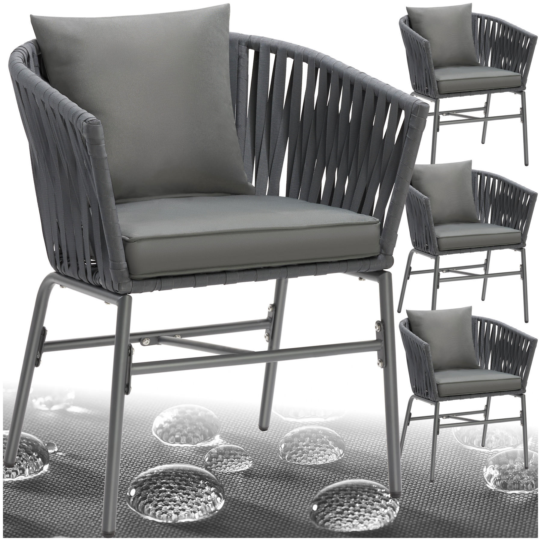 STUHLSET Valeiras,60 x 61 x 77 cm,dunkelgrau/dunkelgrau - Dunkelgrau, Textil (60/77/61cm) - tectake