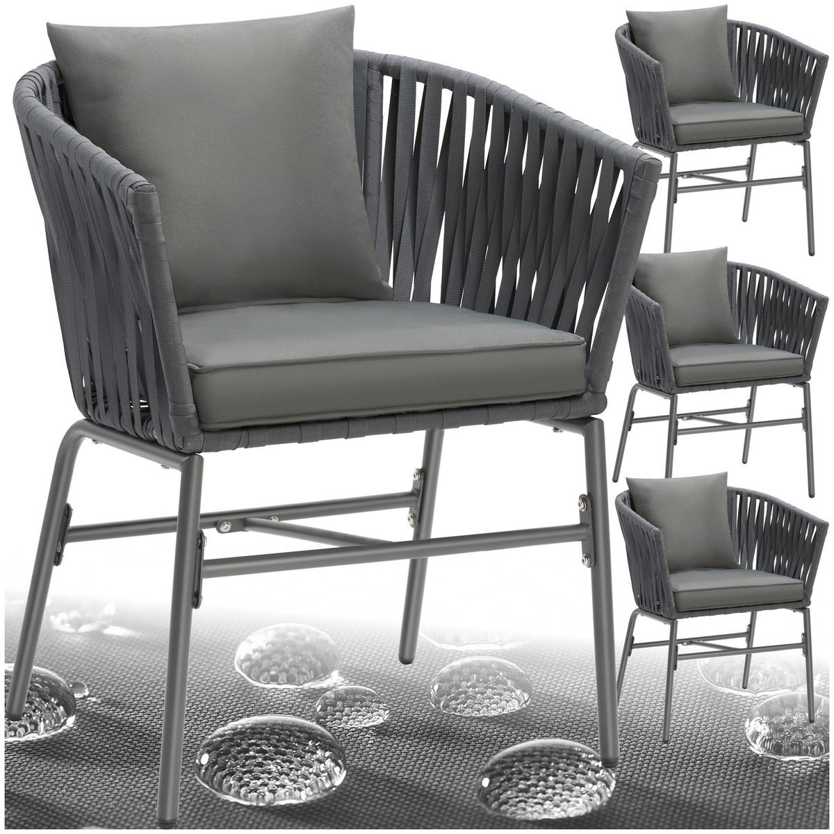 STUHLSET Valeiras,60 x 61 x 77 cm,dunkelgrau/dunkelgrau - Dunkelgrau, Textil (60/77/61cm) - tectake