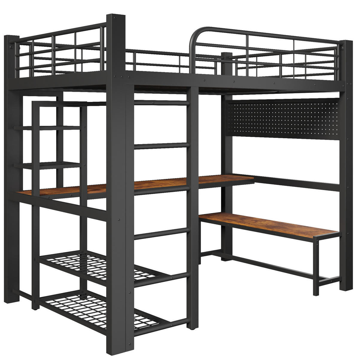 HOCHBETT 140/200 cm Schwarz mit LED und Schreibtisch ohne Matratze - Schwarz, Metall (140/200cm) - MIVRAY