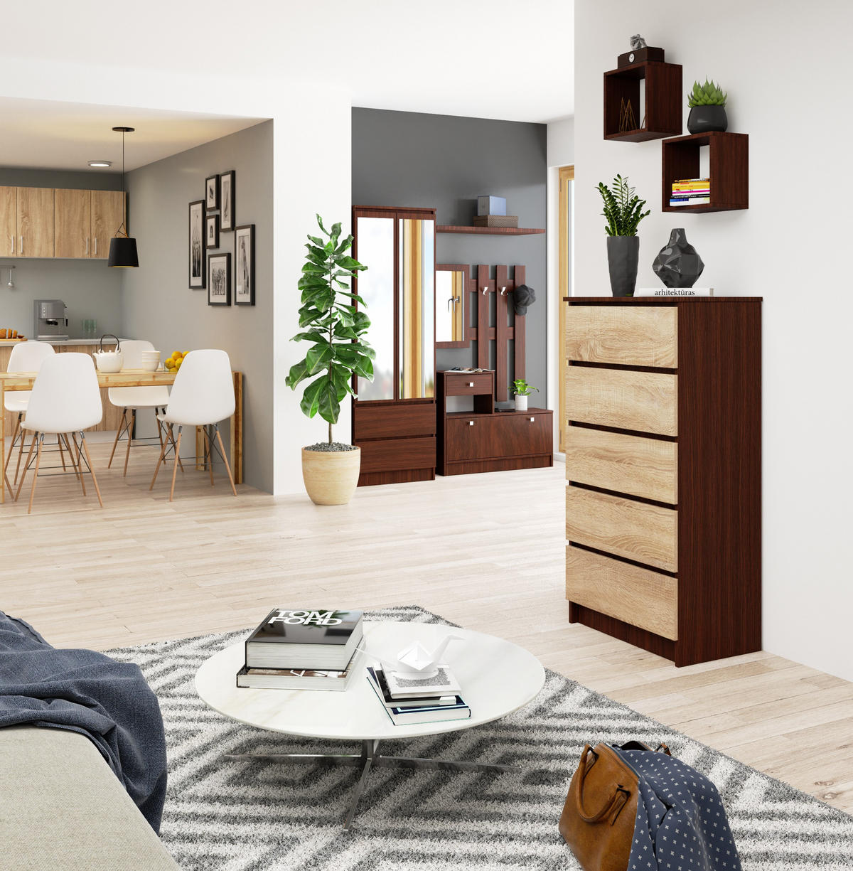 KOMMODE Dunkelbraun, Eiche Sonoma 121/60/40 - Dunkelbraun, Holzwerkstoff (60/121/40cm) - RAUMHIRSCH FURNITURE