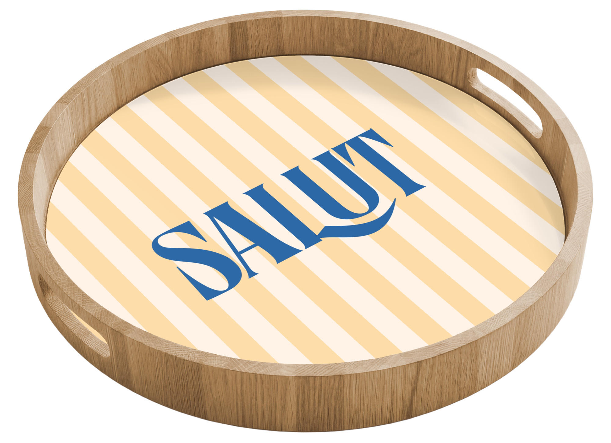 TABLETT Salut - Zitat - Streifen - Gelb - Blau - Weiß 40x40 cm - Beige, Holz (40/5/5cm) - OnlyWow