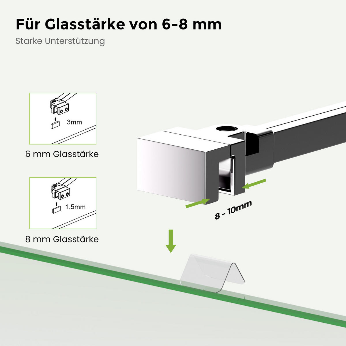 STABILISIERUNGSSTANGE 50 cm für Duschwand aus Aluminium 6–8 mm mit 180°-Gelenk - Chromfarben, Metall (4.2/50cm) - S'AFIELINA