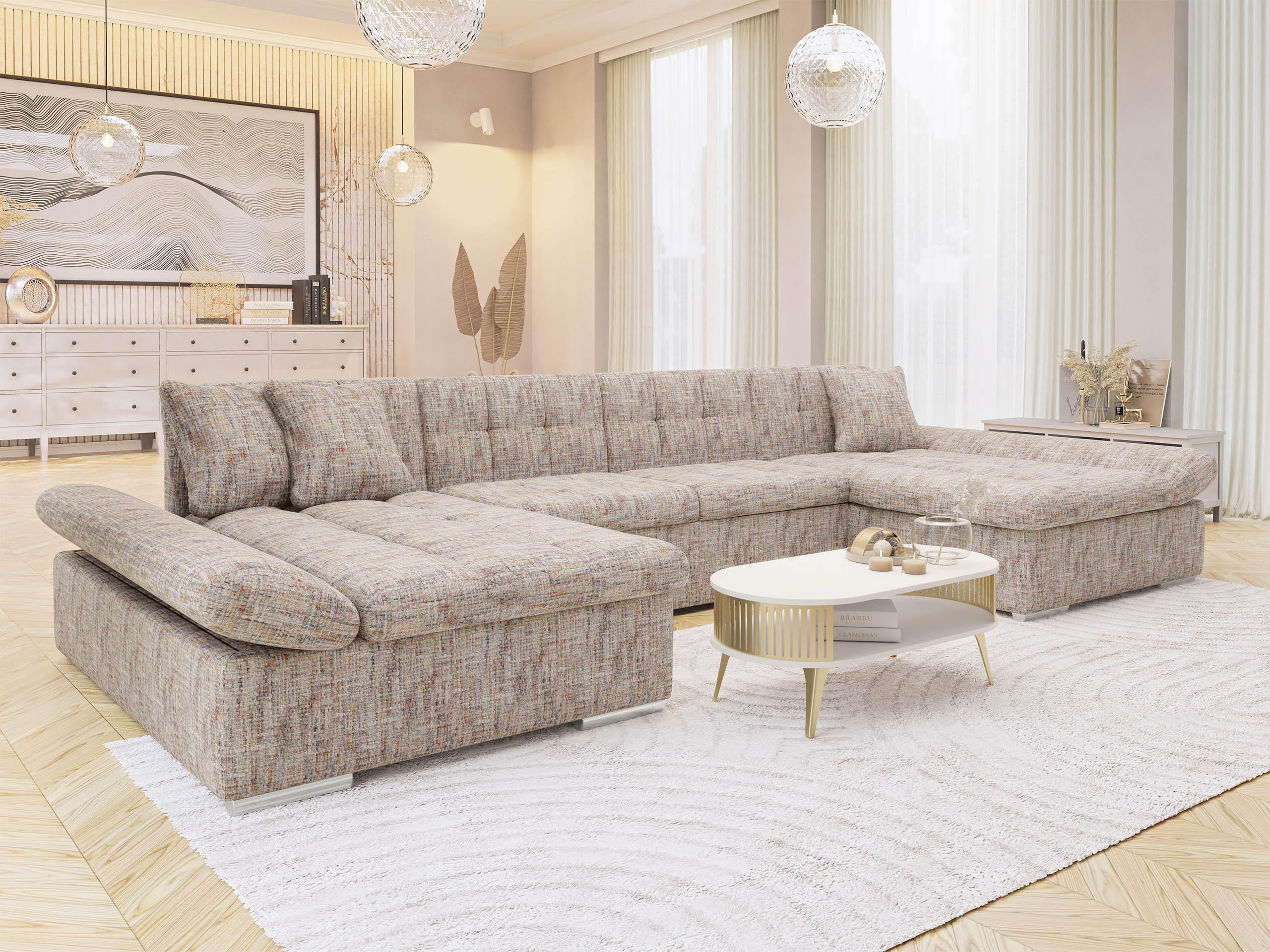 WOHNLANDSCHAFTEN Alia Premium - Beige, Holz/Textil (360/75/160cm) - MIRJAN24