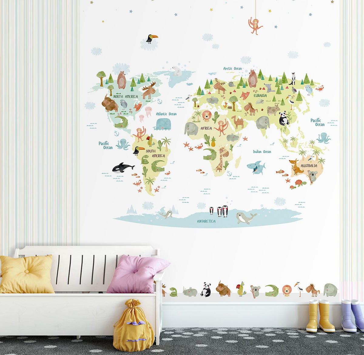 FOTOTAPETE Weltkarte für Kinder 212 x 275 cm - Weiß, Papier (212/275cm) - Sanders & Sanders