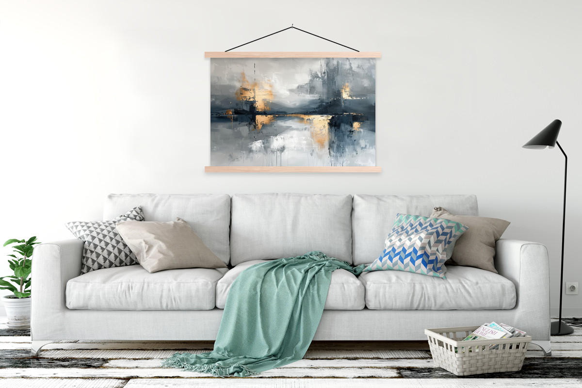 POSTER Kunst - Grau - Gold - Abstrakt 120x80 cm - Dunkelgrau, Textil (120/80/0.15cm) - MuchoWow