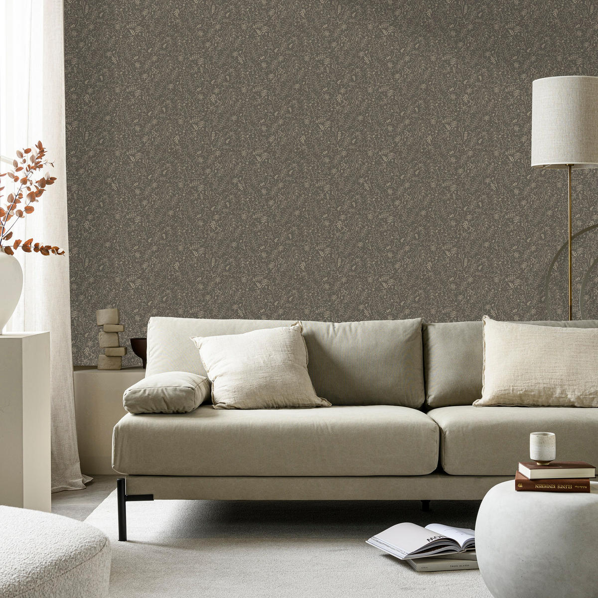 VLIESTAPETE Twigs Soil Gold - Goldfarben/Grau, Papier/Kunststoff (53/1000cm) - Walldoctor
