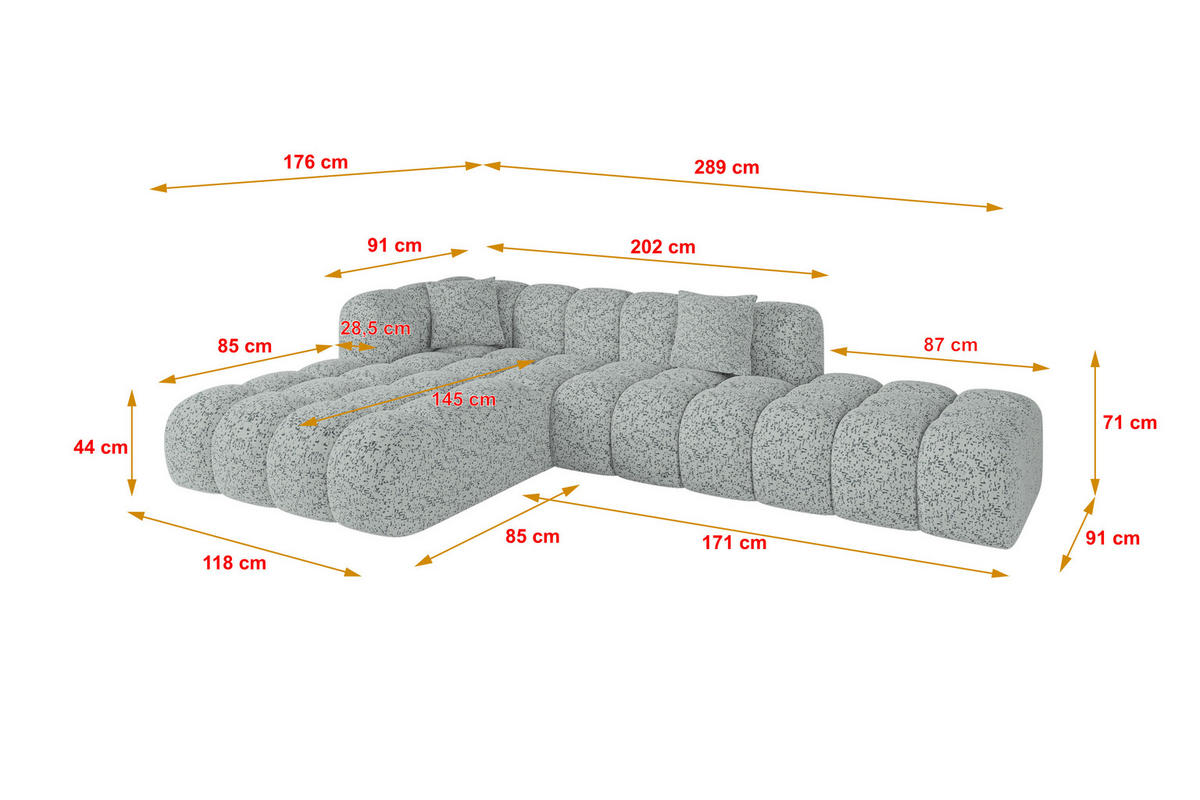 ECKSOFA Ottomane Links OLEA-L2 - 289x176x71 cm Grün - Waldgrün/Schwarz, Holzwerkstoff/Kunststoff (289/176cm)