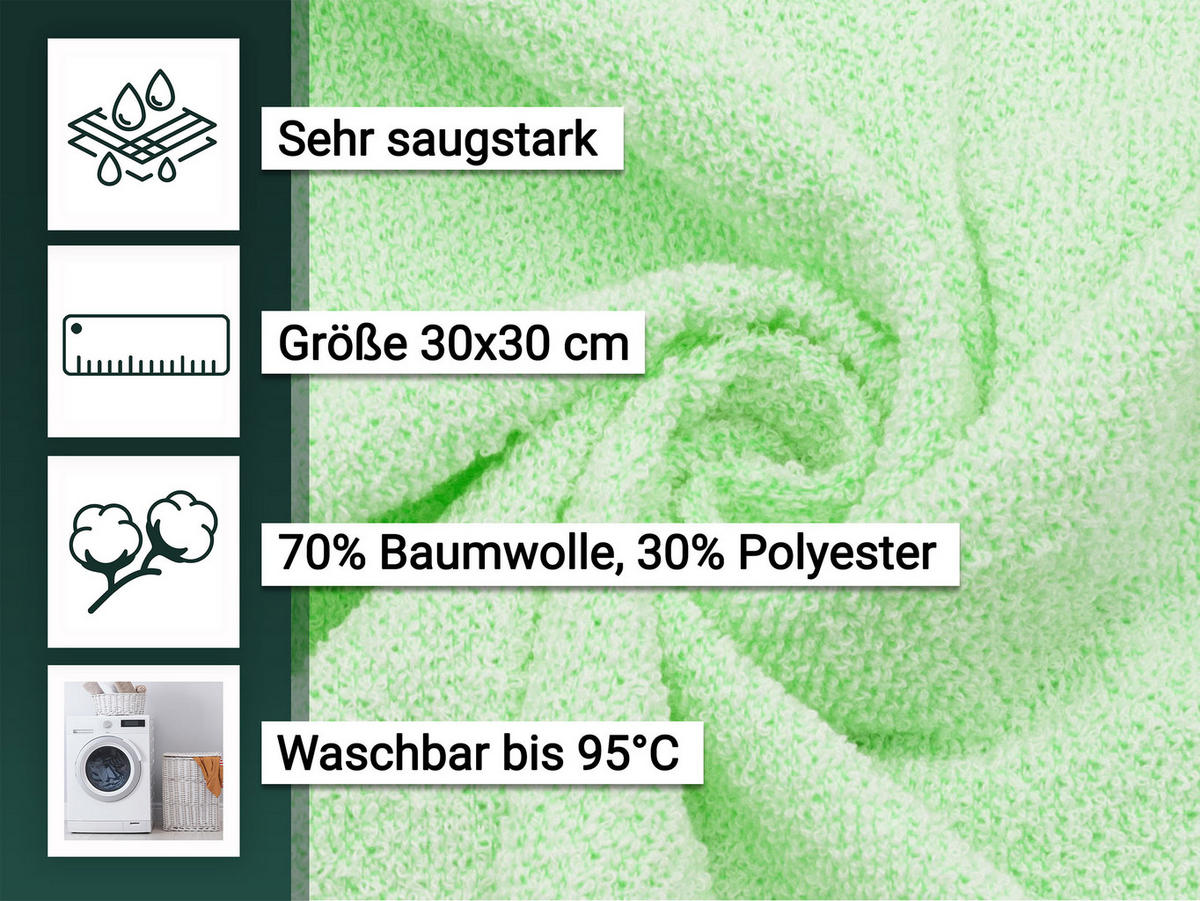 SEIFTÜCHER, 10er-Set, 30x30 cm, 70% Baumwolle, 30% Polyester - Grün, Textil (30/30cm) - Zollner