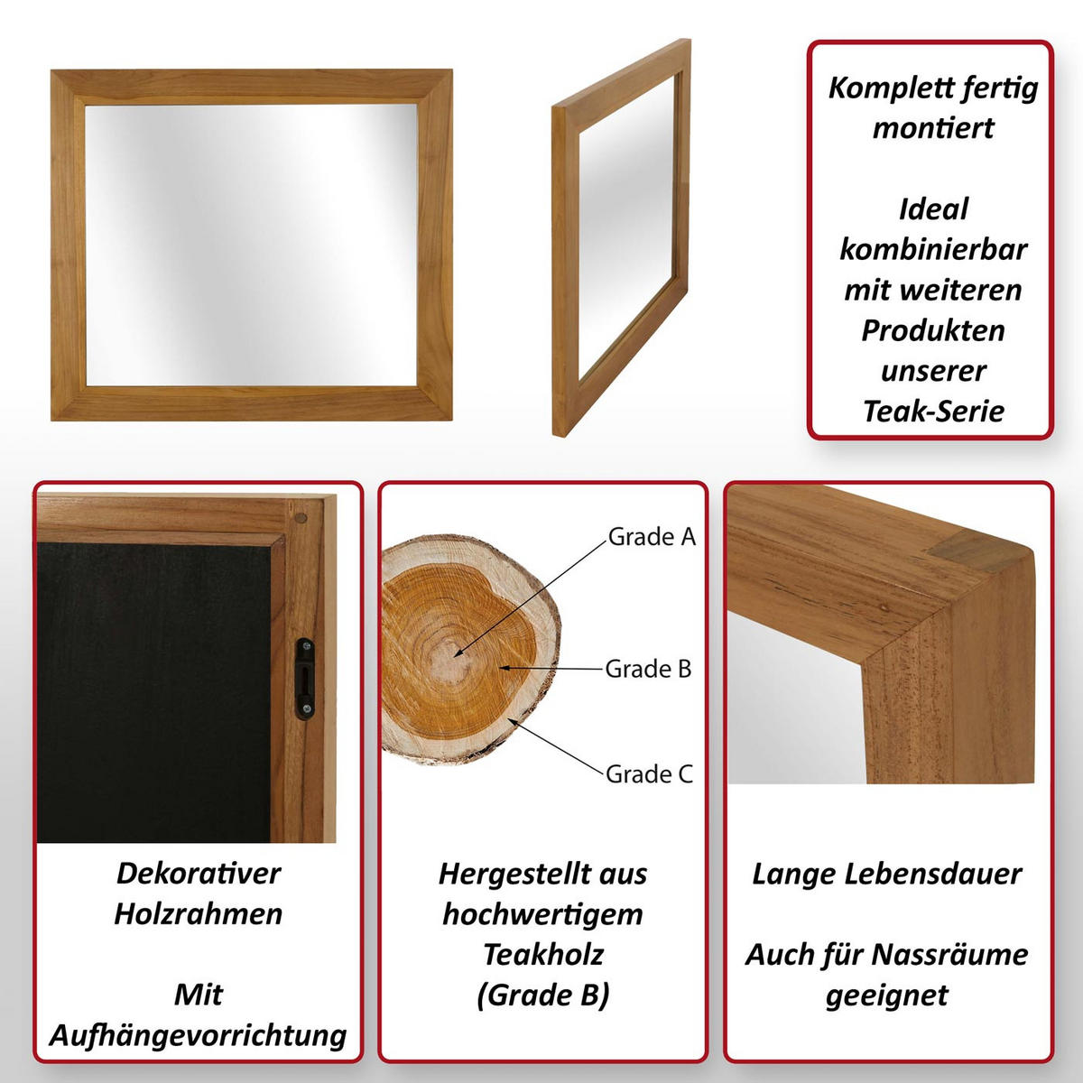 TEAK-WANDSPIEGEL Braun - Braun, Holz (80/71/3cm) - MCW