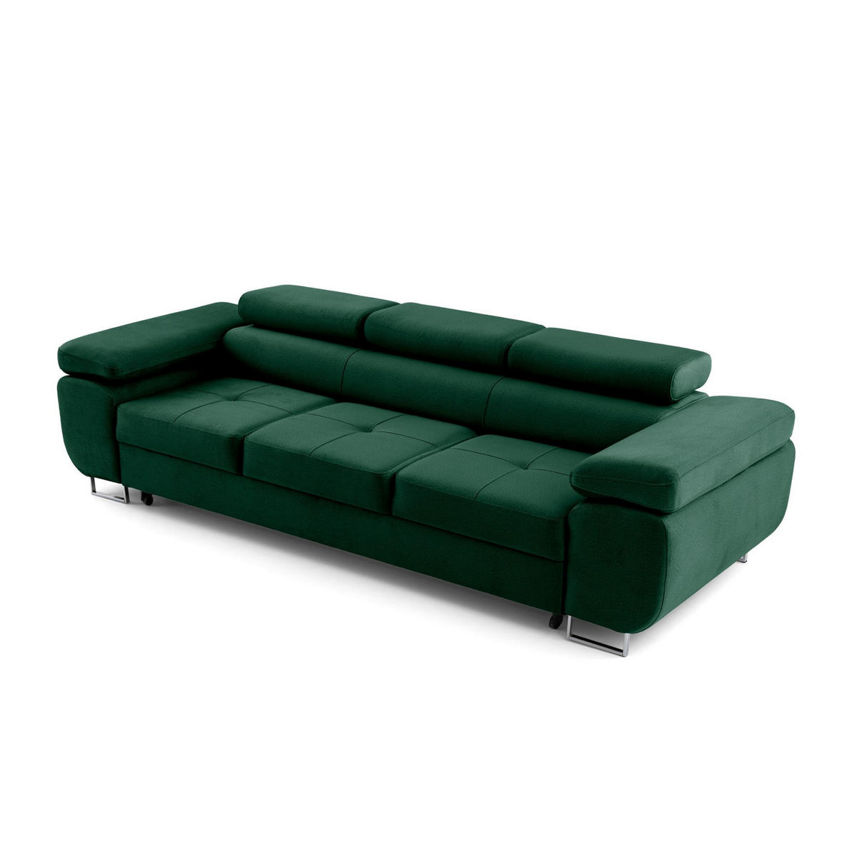 3-SITZER-SOFA WILD mit Schlaffunktion 127x190 Velours Dunkelgrün - Chromfarben/Dunkelgrün, Holz/Textil (262/90/102cm) - Muffo