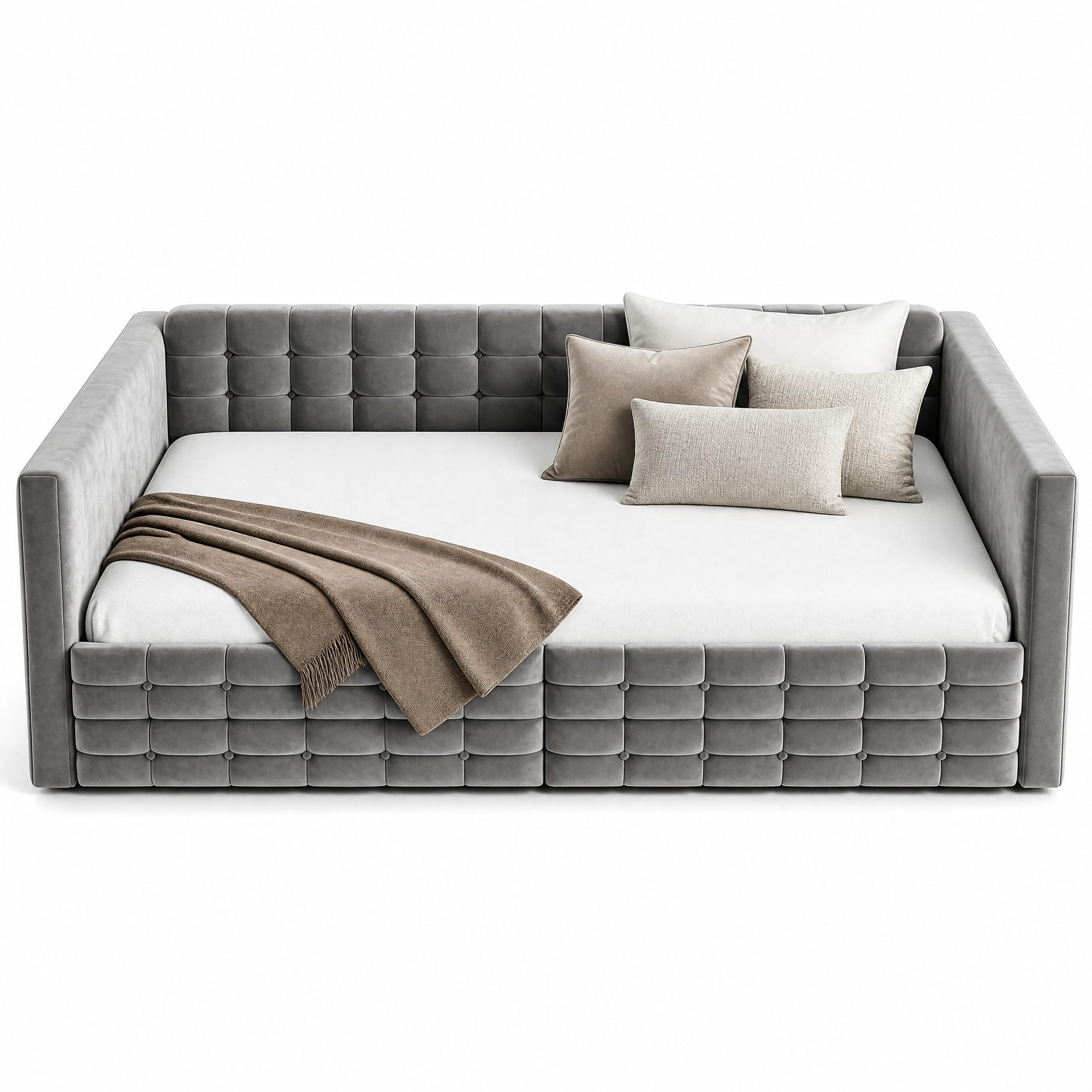 ČALOUNĚNÁ POSTEL 140/190 cm v šedé barvě ze sametu se 2 zásuvkami - šedá, kov/kompozitní dřevo (140/190cm) - CHICFURN