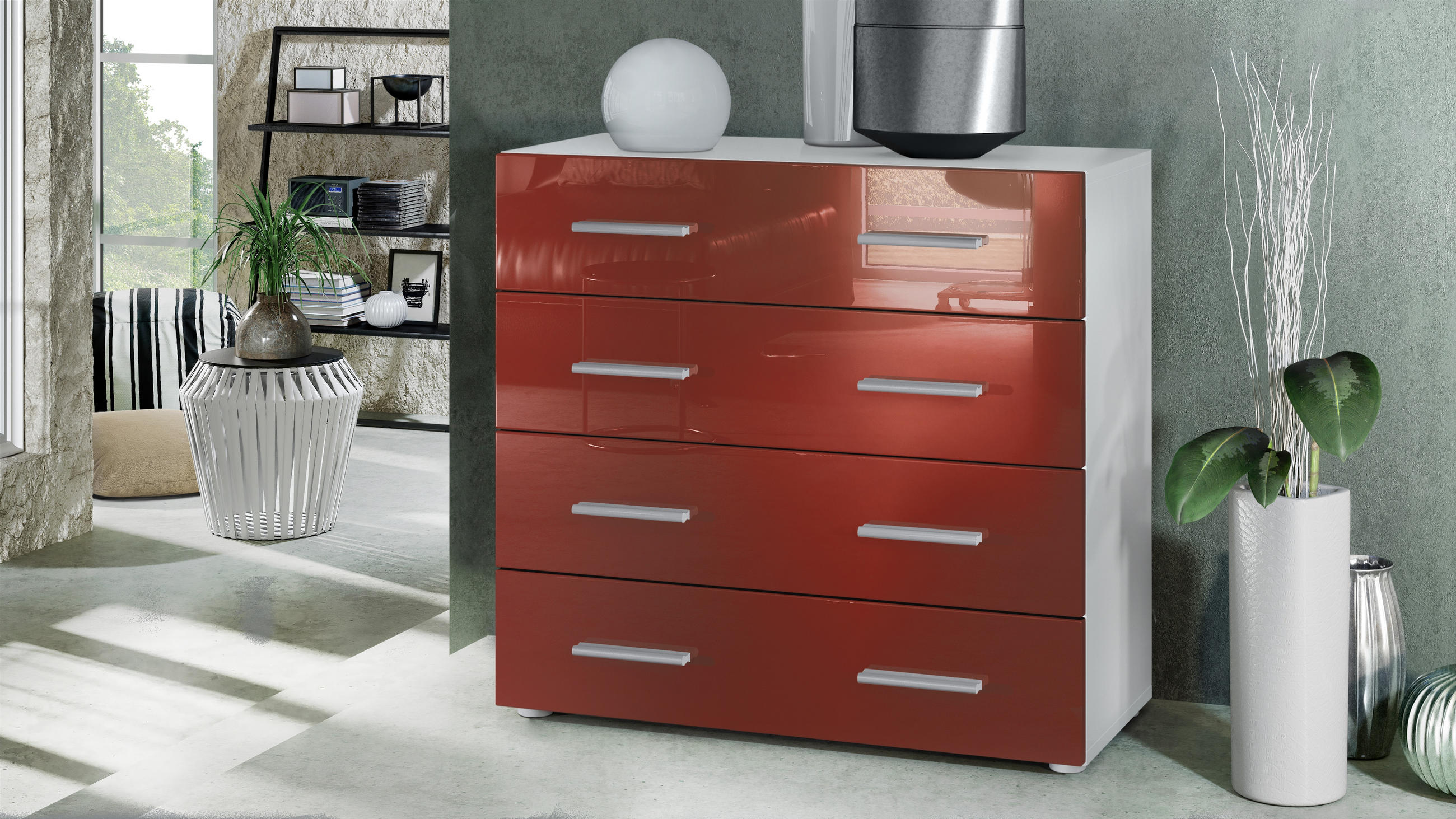 KOMMODE Pavos Bordeaux Hochglanz - Bordeaux, Holzwerkstoff (76/72/35cm) - Vladon