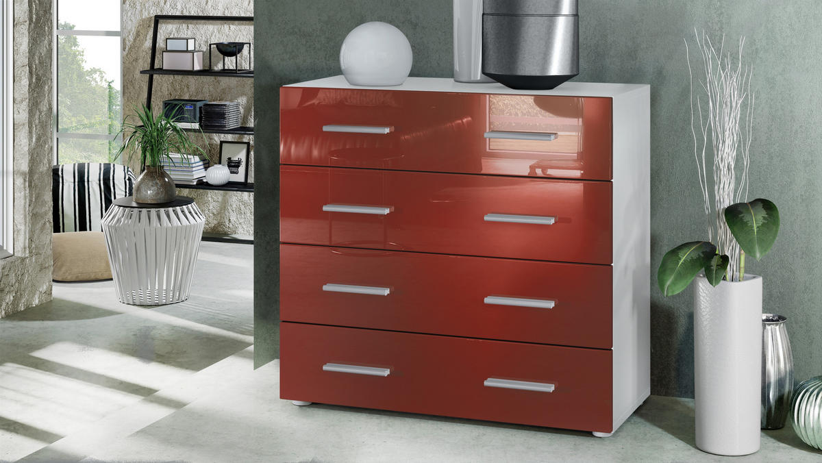 KOMMODE Pavos Bordeaux Hochglanz - Bordeaux, Holzwerkstoff (76/72/35cm) - Vladon