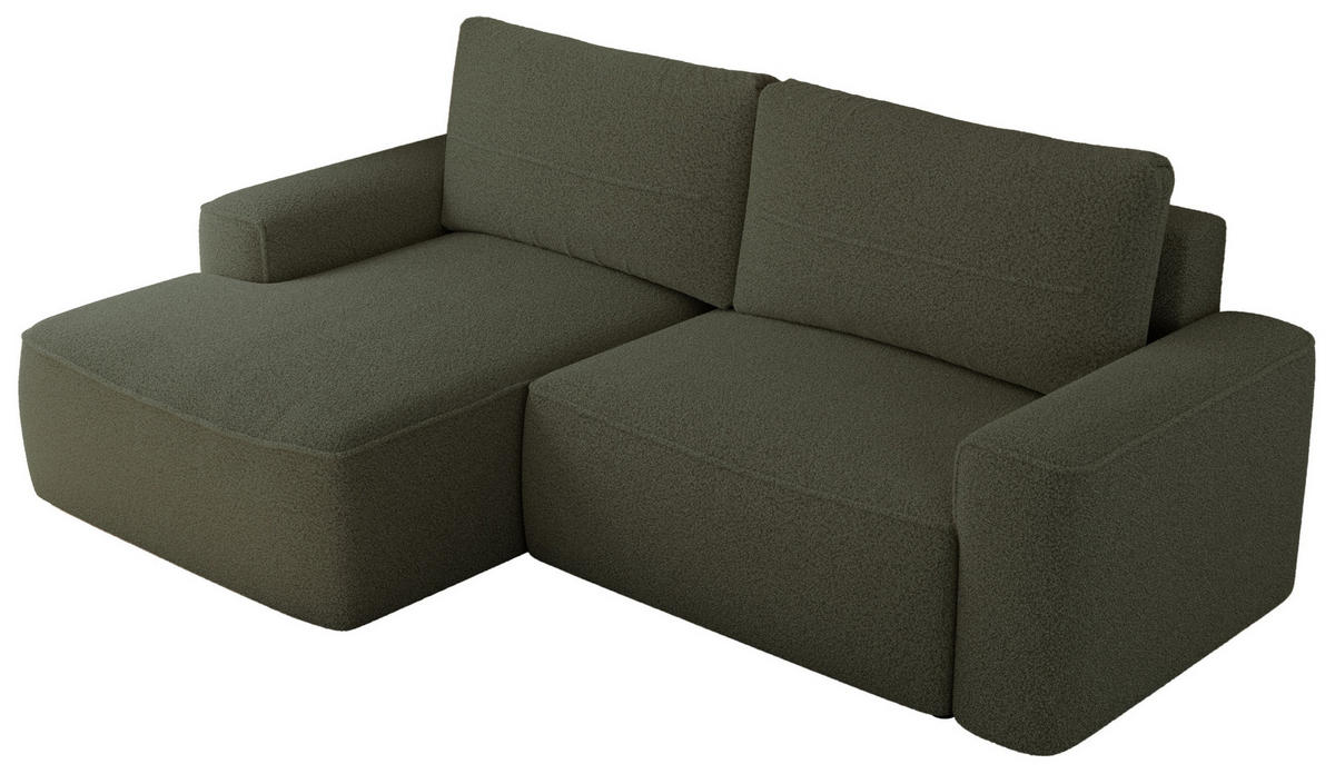 ECKSOFA BELLUNO L Grün Boucle - Links - Schwarz/Grün, Textil (144/233cm) - MKS