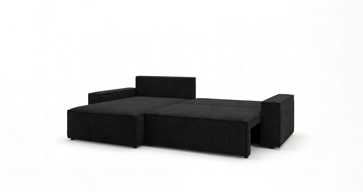 ECKSOFA VIENNA links schwarz Cord Poso 135 - Schlaffunktion, Bettkasten - Schwarz, Textil (285/185cm) - Cornero