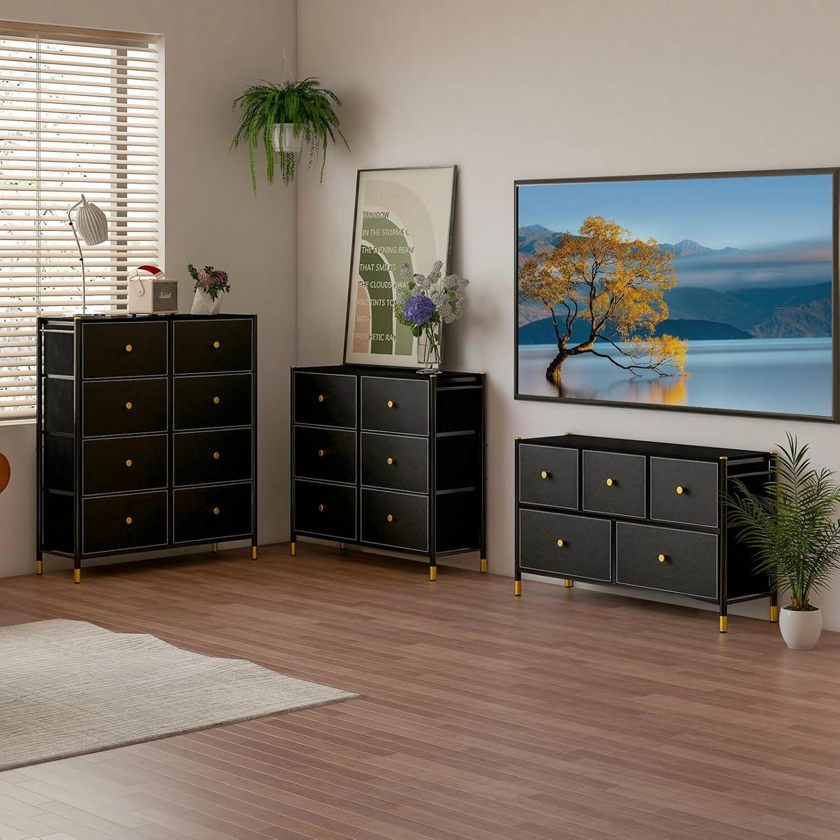 STOFFKOMMODE 58cm Schwarz - Schwarz, Textil (30/58/100cm) - COSTWAY