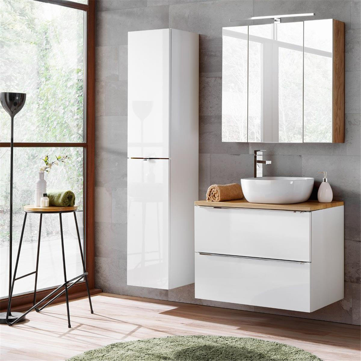 BADMÖBEL-SET 3-TLG. Toskana-56 - Weiß, Holzwerkstoff (135/190/46cm) - Lomado