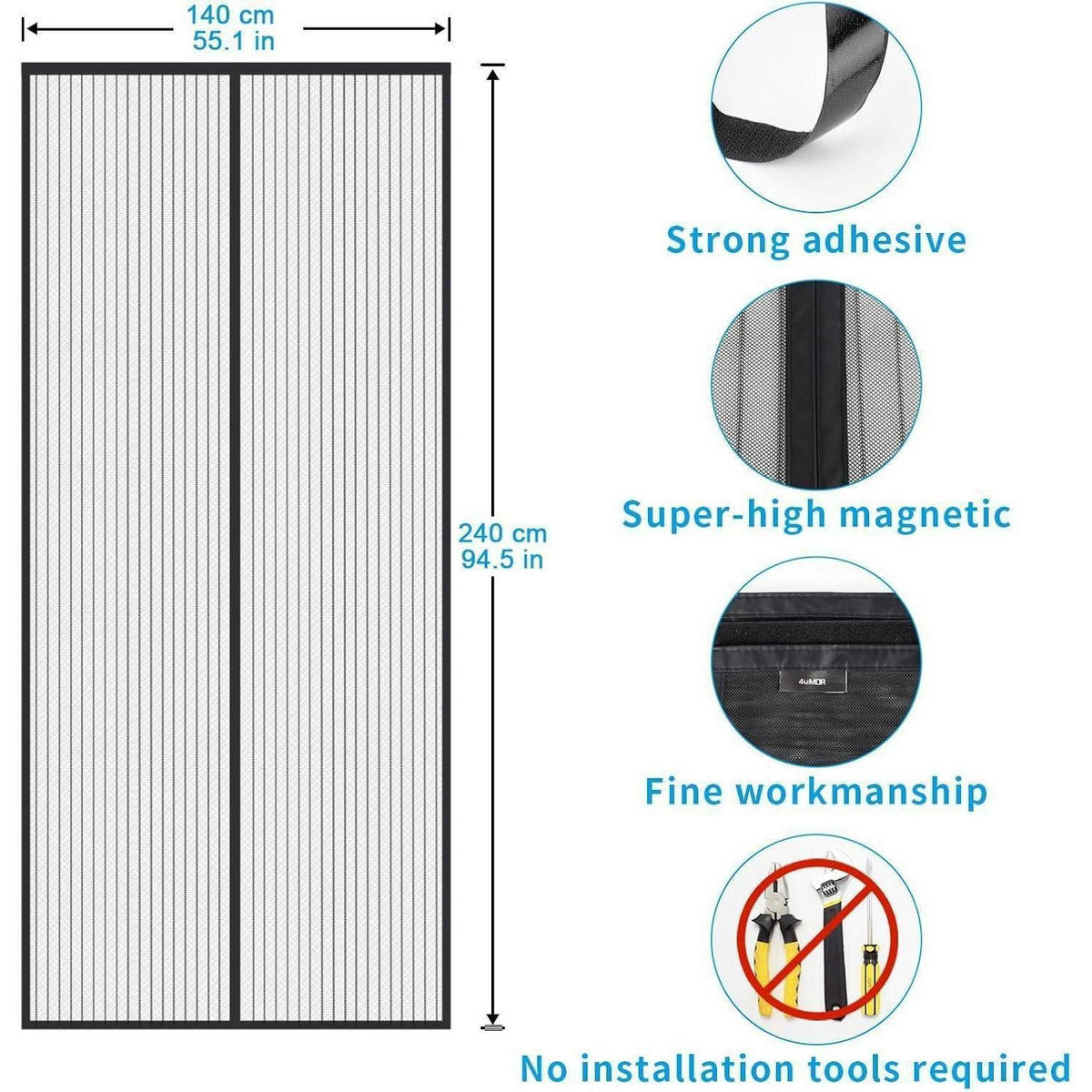 FLIEGENGITTER Tür 140 x 240 cm Schwarz - Schwarz, Textil (140/240/1cm)