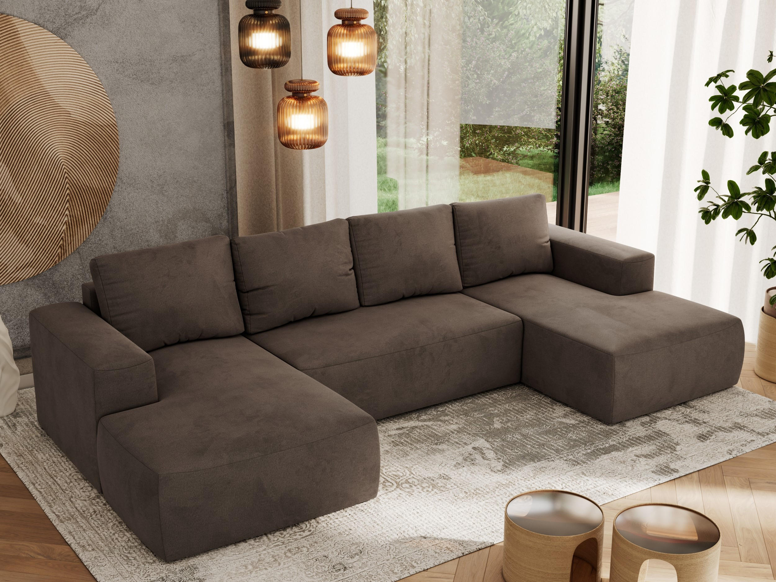 WOHNLANDSCHAFT TRENTINO U Braun Velvet - Braun, Textil (334/91/163cm) - MKS