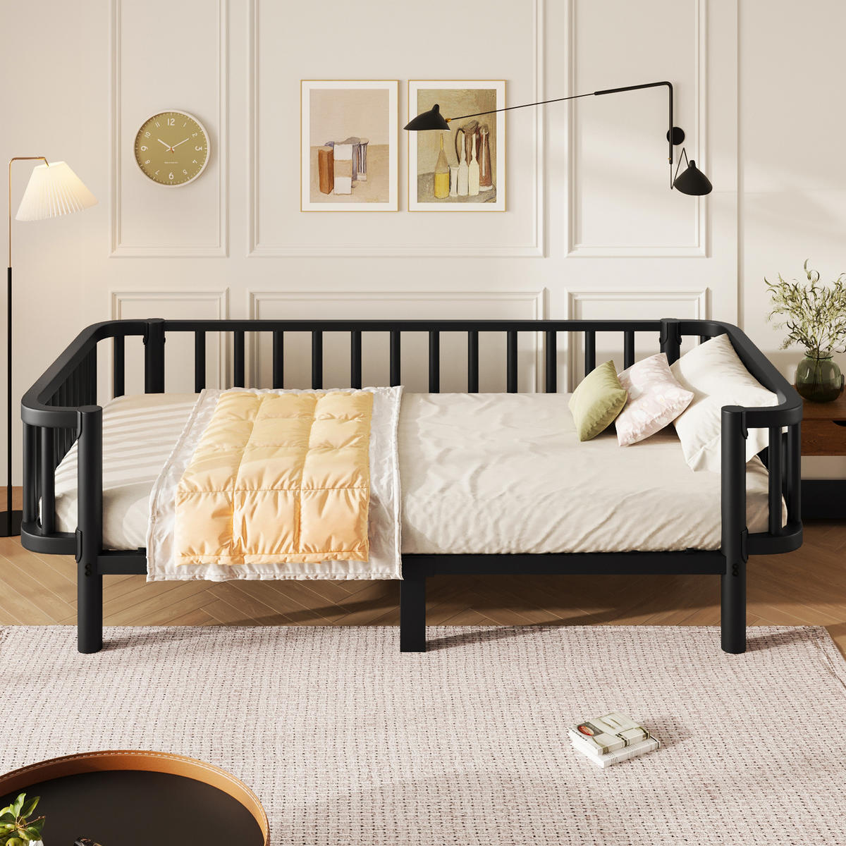 TAGESBETT 90 x 200 cm, stabiles Lattenrost aus Stahl, Schwarz - Schwarz, Metall (90/200cm) - KOMHTOM