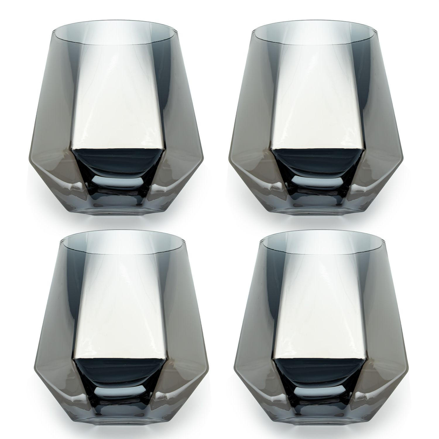 TRINKGLAS SET im Hexagon Design 240 ml (4-tlg) - Grau, Glas - Intirilife