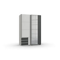 KLEIDERSCHRANK Emden in Weiß mit Graphit - Schwebetürenschrank Breite 135 cm mit Spiegel - Weiß, Holzwerkstoff (135/198/65cm)