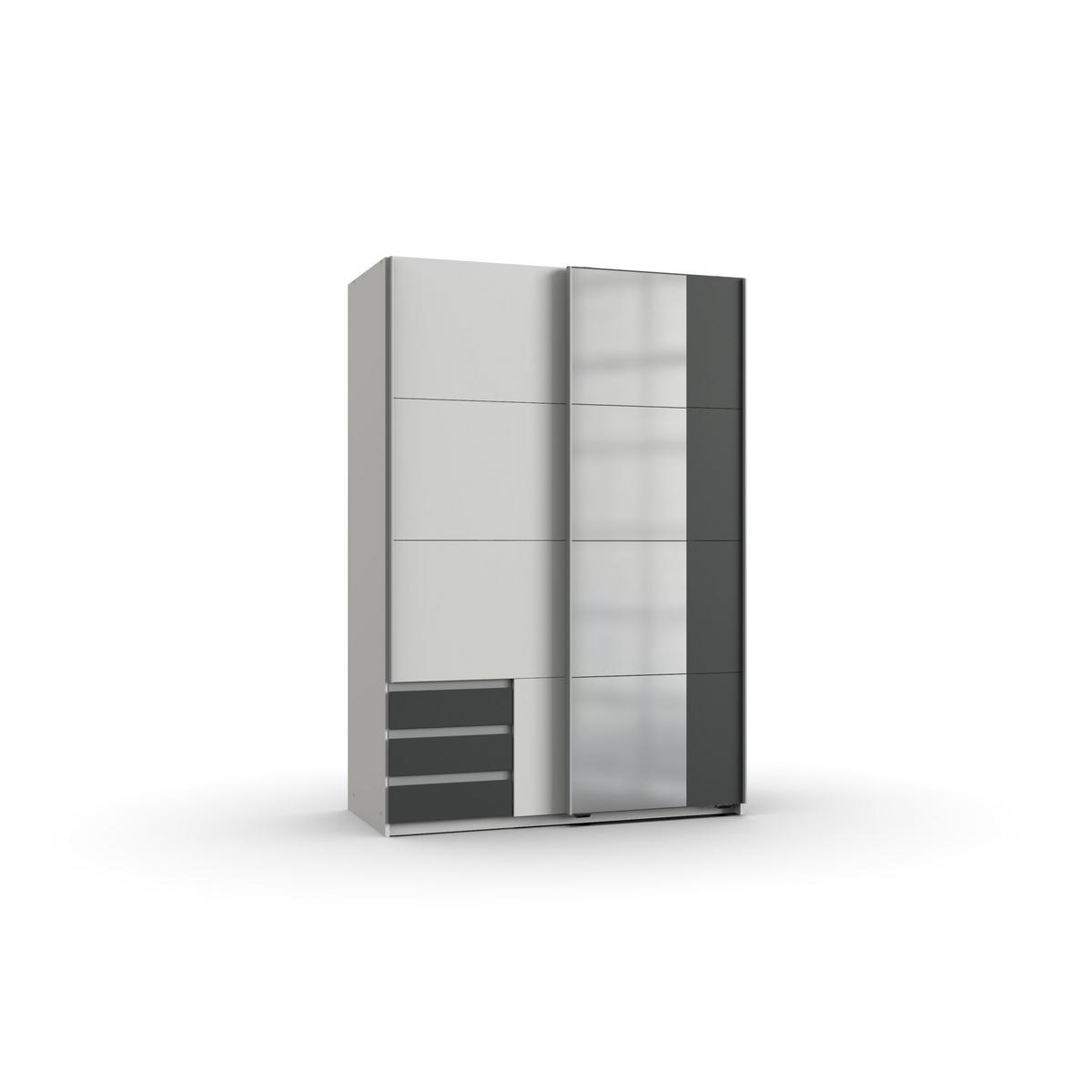 KLEIDERSCHRANK Emden in Weiß mit Graphit - Schwebetürenschrank Breite 135 cm mit Spiegel - Weiß, Holzwerkstoff (135/198/65cm)