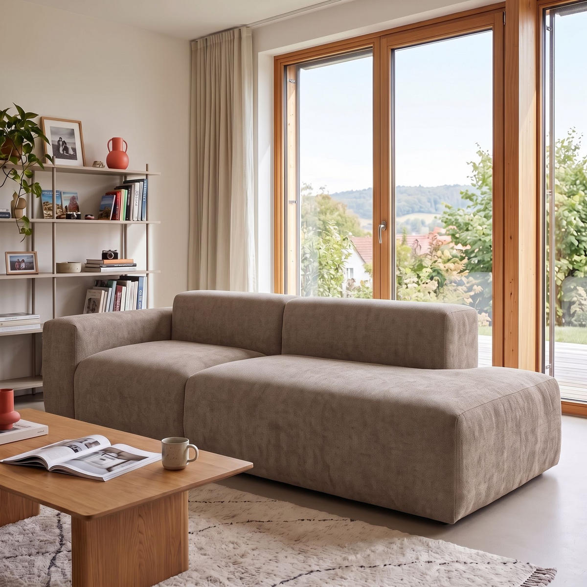 3-SITZER modulares Sofa HEAVEN SET 1 Rechts, Breite 255 cm Webstoff Braun - Schwarz/Braun, Holz/Kunststoff (102/71/255cm) - Muffo