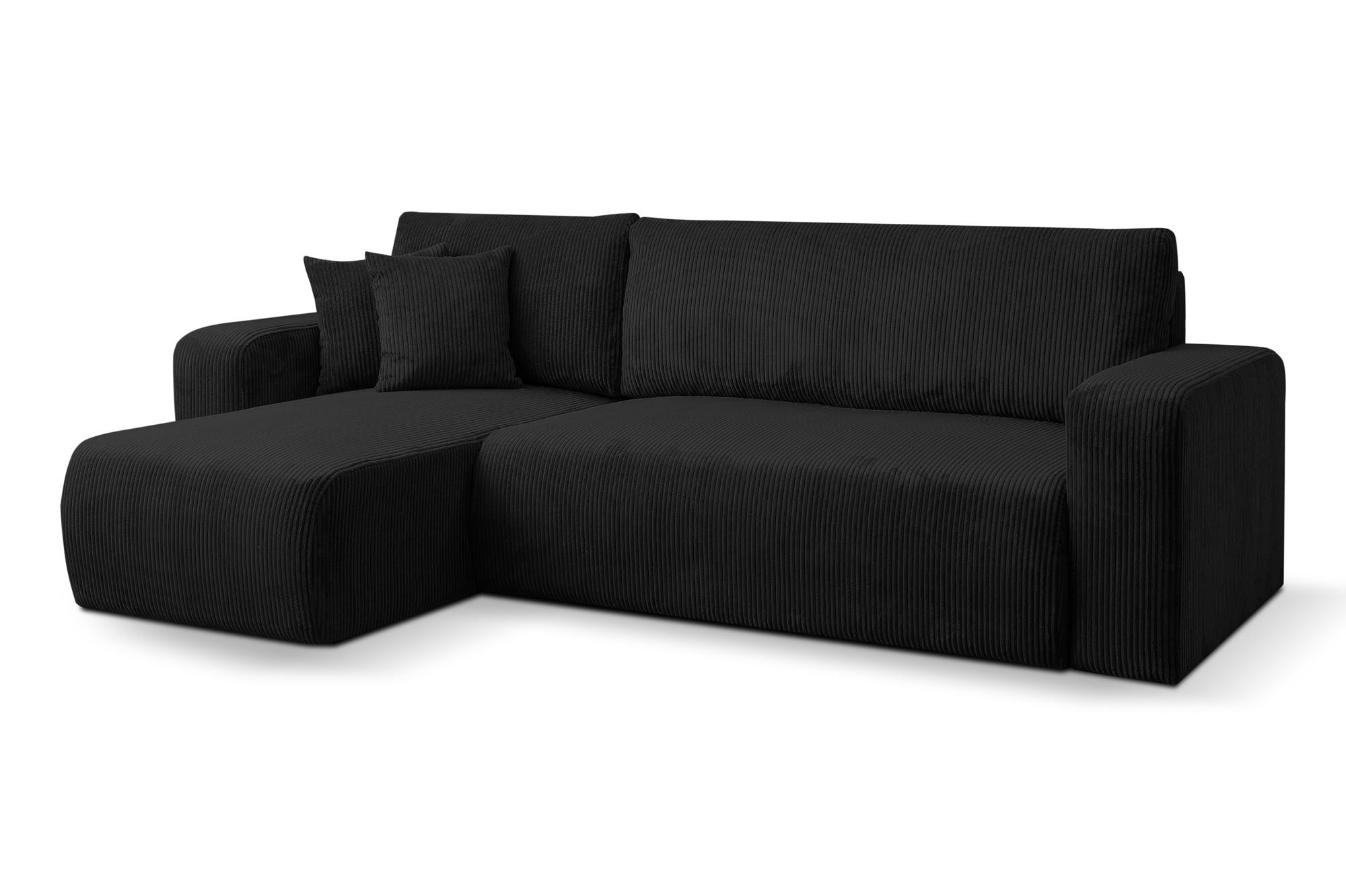 ECKSOFA LUNA mit Schlaffunktion und Bettkasten Cord-Stofff (Schwarz) - Schwarz, Textil (244/142cm) - VENASI MÖBEL